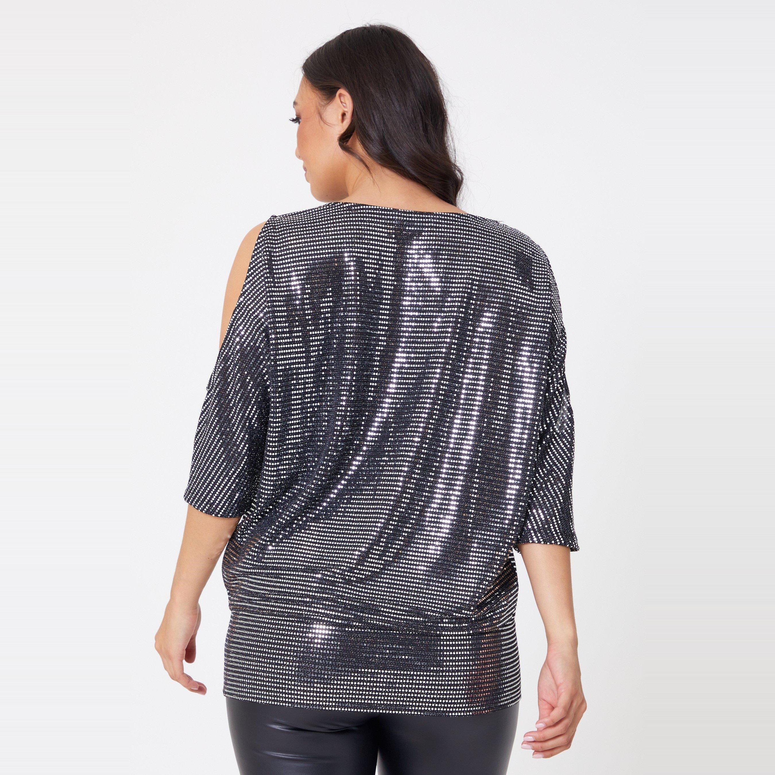 Black Silver - Be You - Glitter Cold Shoulder Top - 5