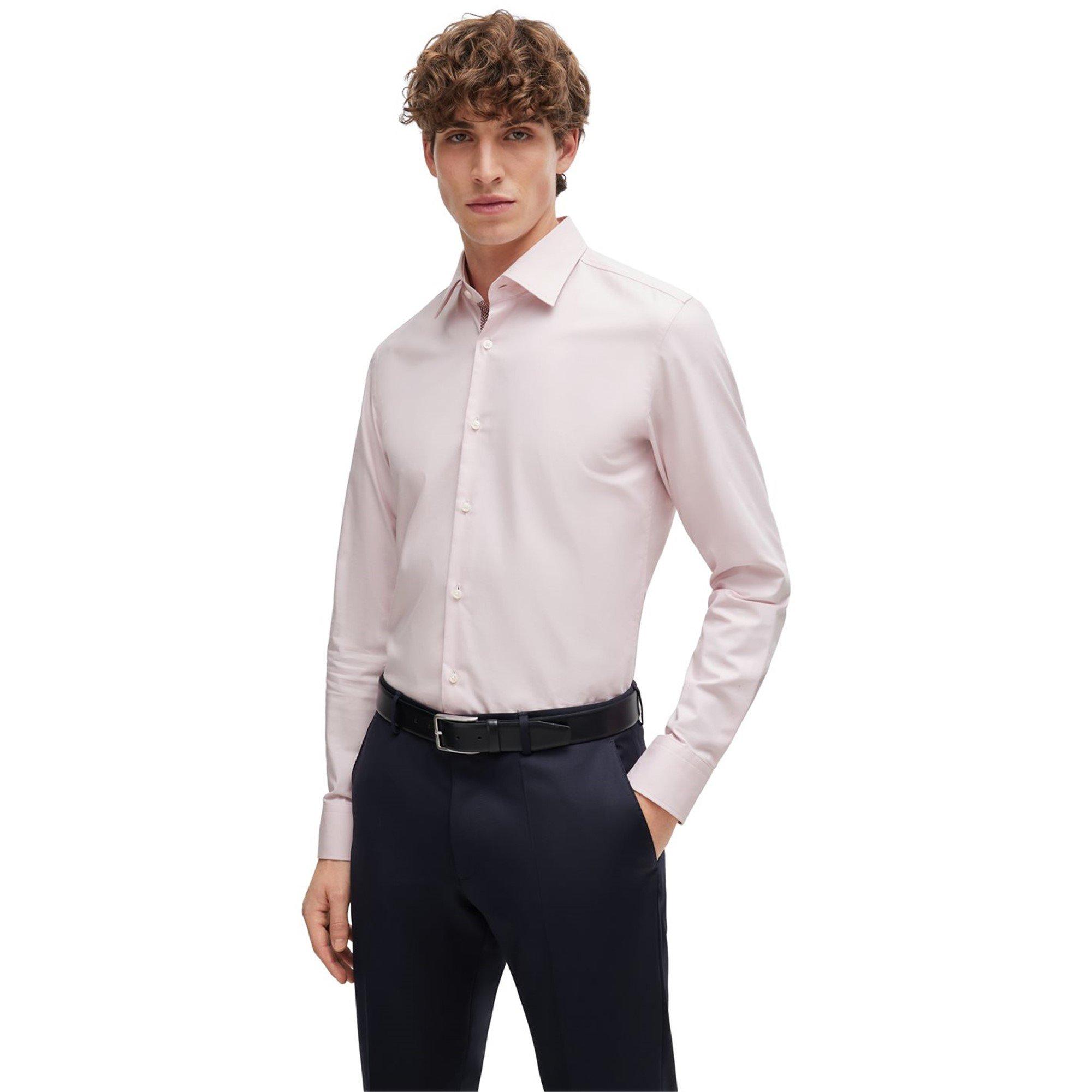 Pink 688 - Boss - Men's HBB HHANK Trim Plain Long-Sleeve Shirt - 2