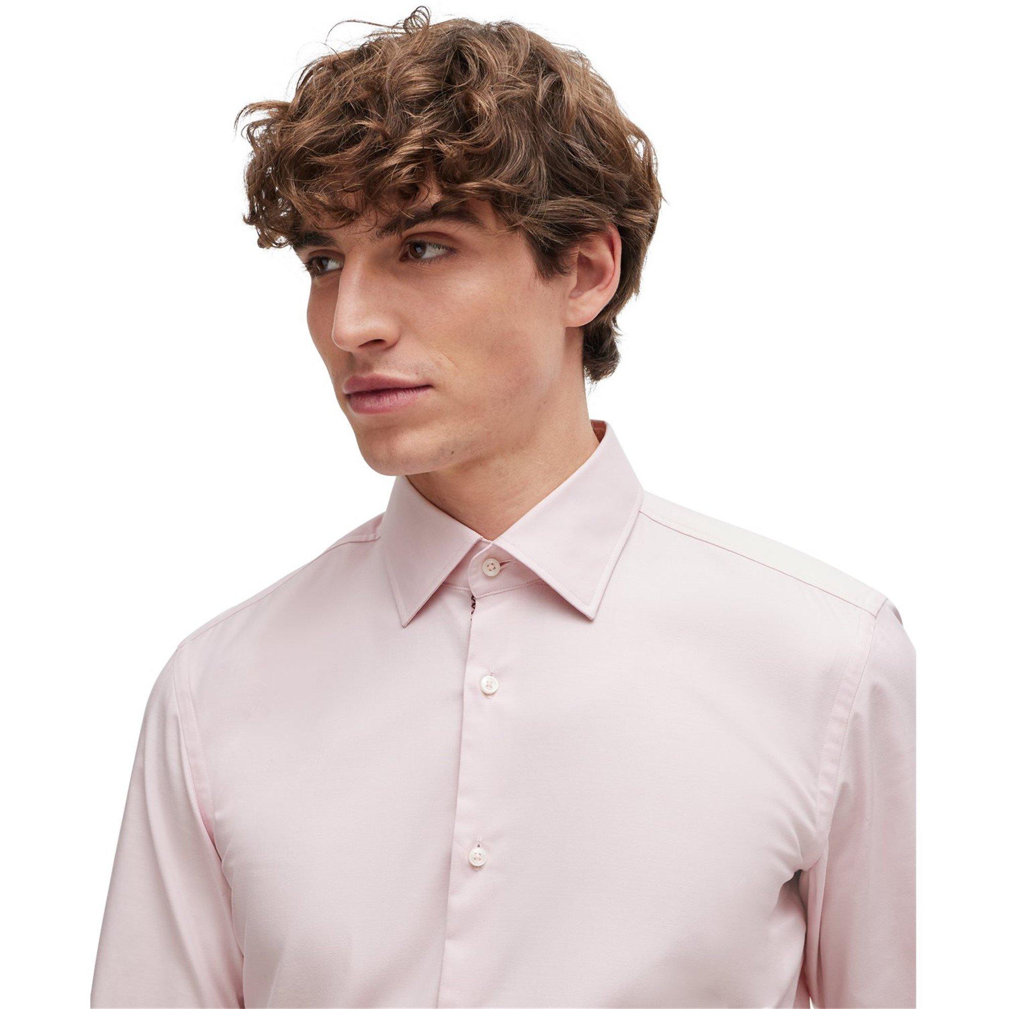 Pink 688 - Boss - Men's HBB HHANK Trim Plain Long-Sleeve Shirt - 5