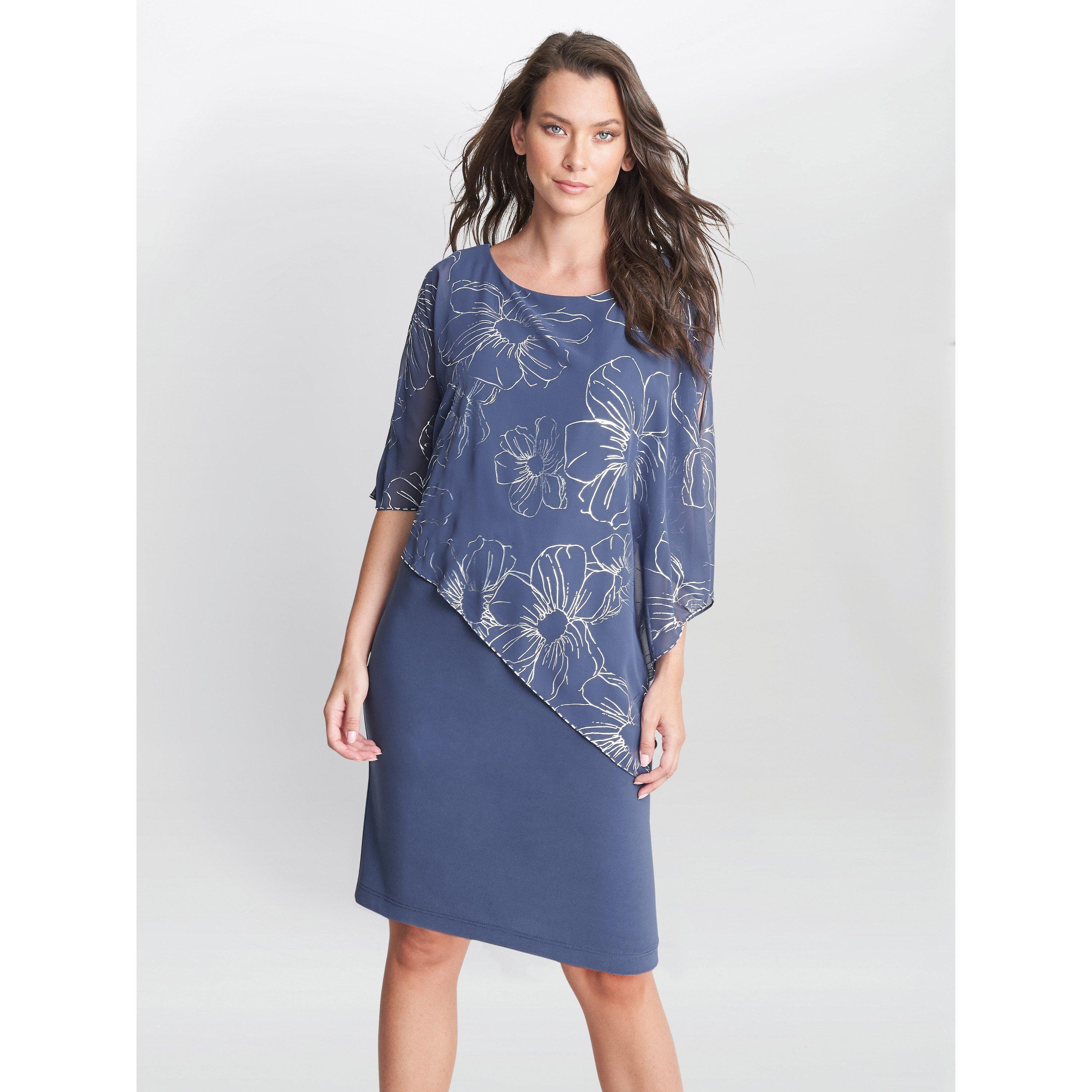 Gina Bacconi Women's Fiona Floral Glittered Asymmetric Dress - Wedgewood - 20
