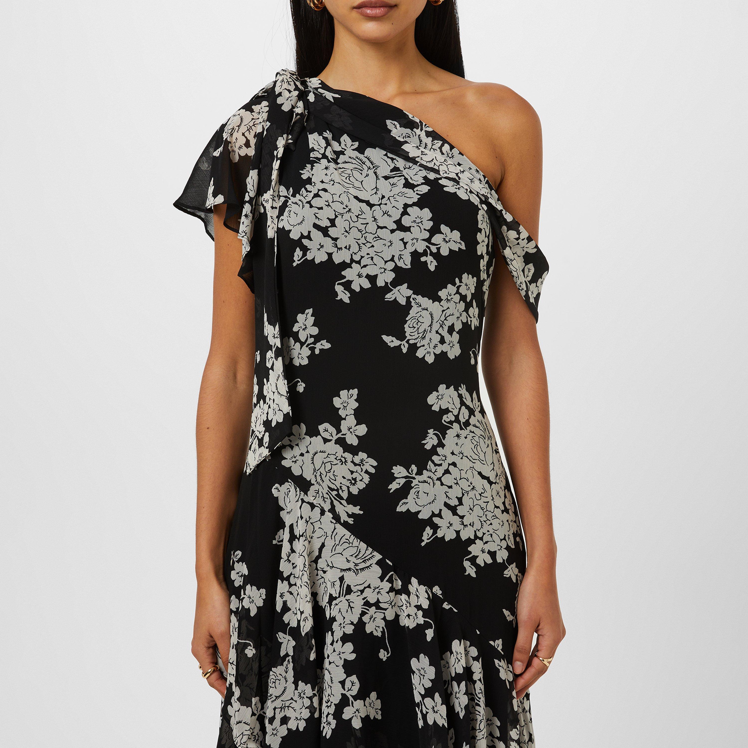 Black/Cream - Lauren by Ralph Lauren - Floral Georgette One-Shoulder Gown - 3