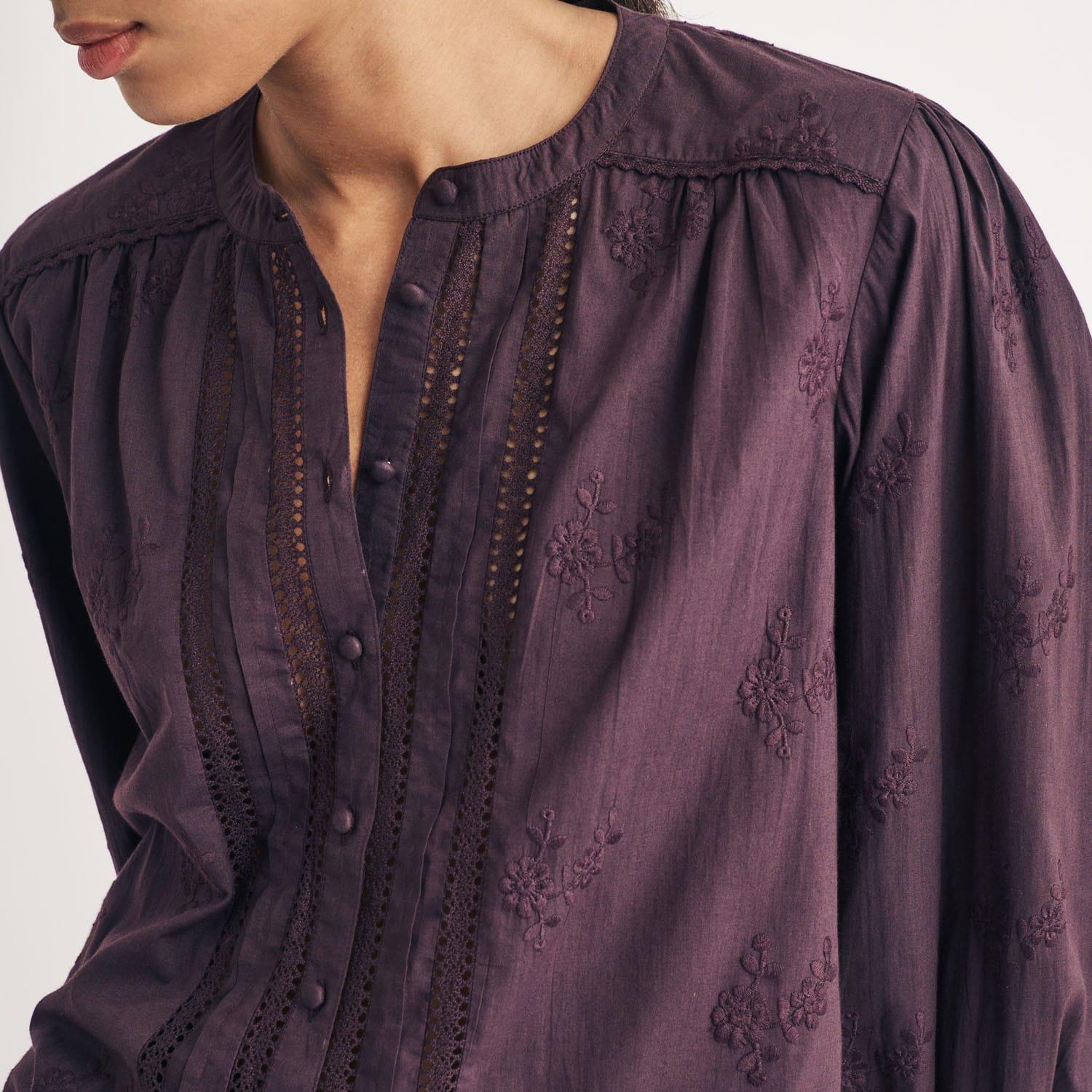 Brown - Nobodys Child - Fern Floral Embroidered Blouse - 2