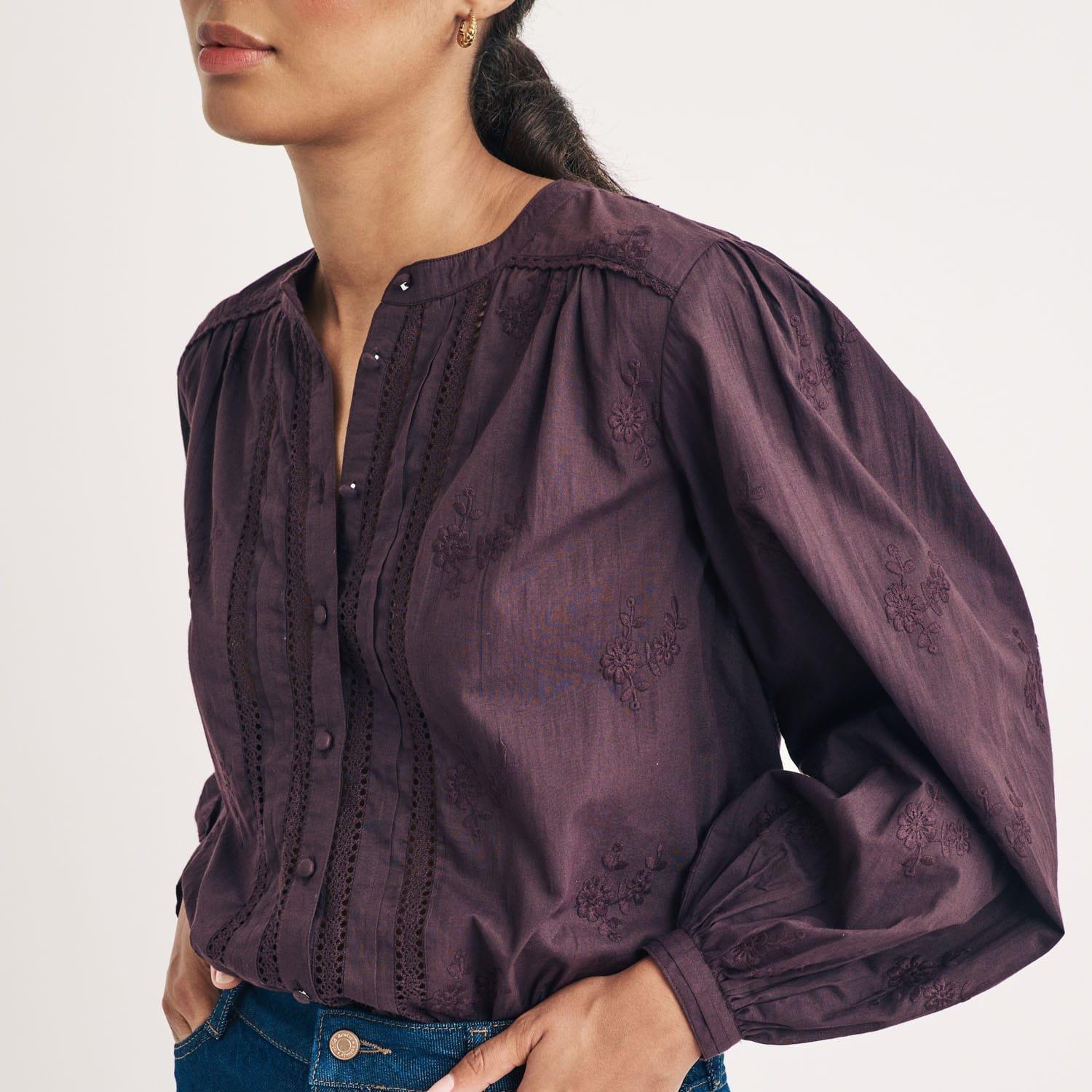 Brown - Nobodys Child - Fern Floral Embroidered Blouse - 5