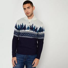 Threadbare Fairisle Cable Knit Quarter Zip Christmas Jumper