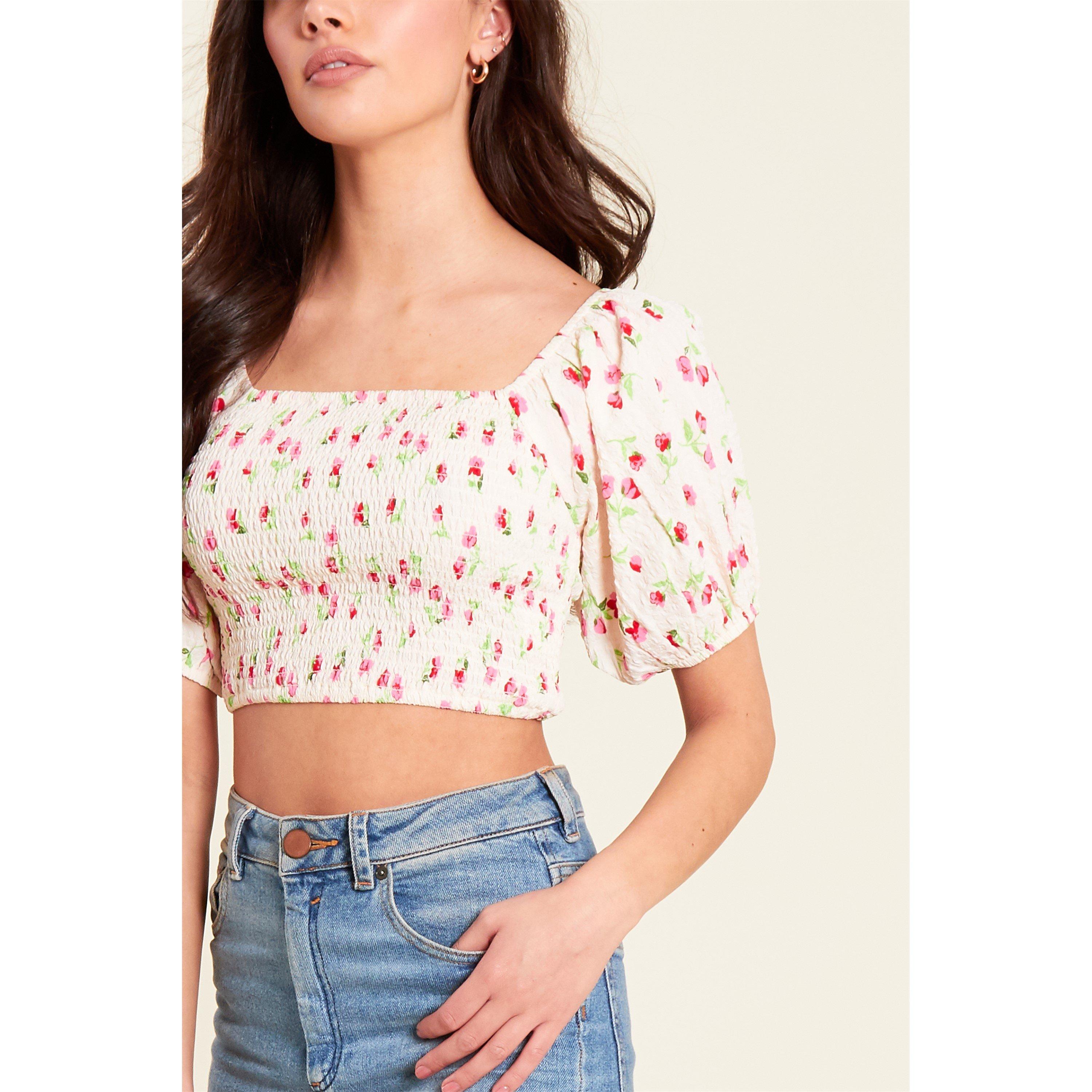 Fiorellini crema - Be You - Shirred Crop Top Womens - 4
