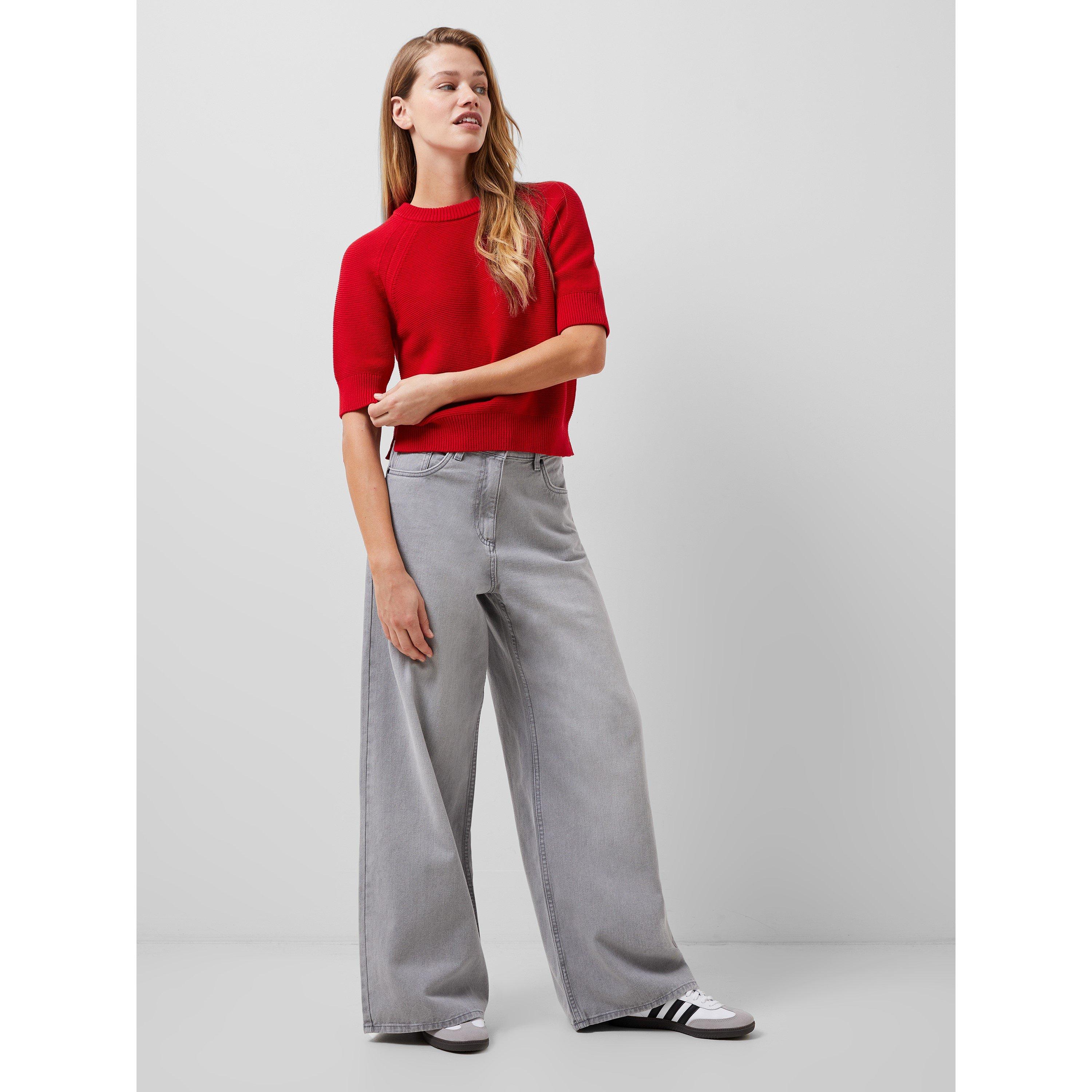 61-True Red - French Connection - Women's Lily Mozart Striped Short-Sleeve Crew Neck Jumper - 1