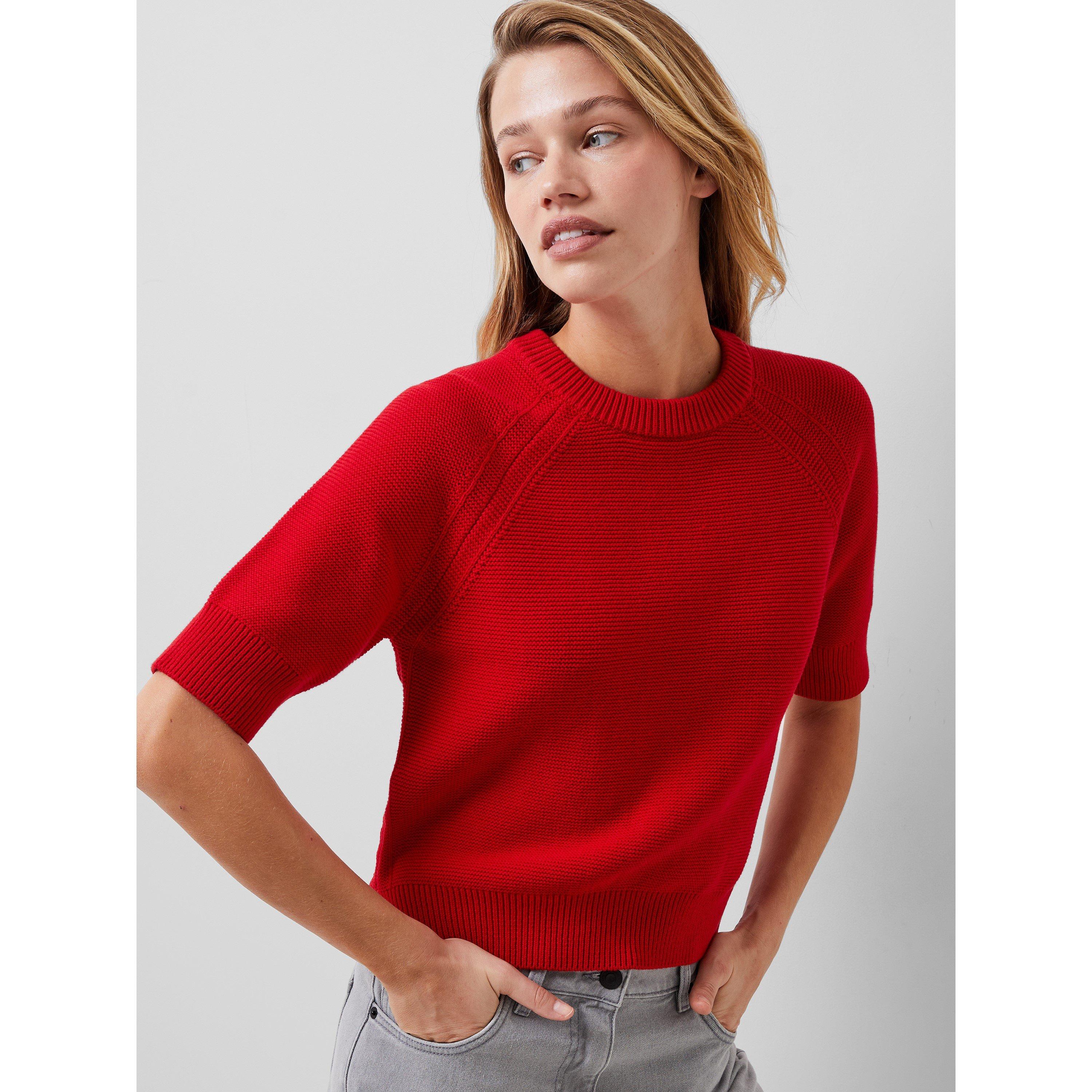 61-True Red - French Connection - Women's Lily Mozart Striped Short-Sleeve Crew Neck Jumper - 2