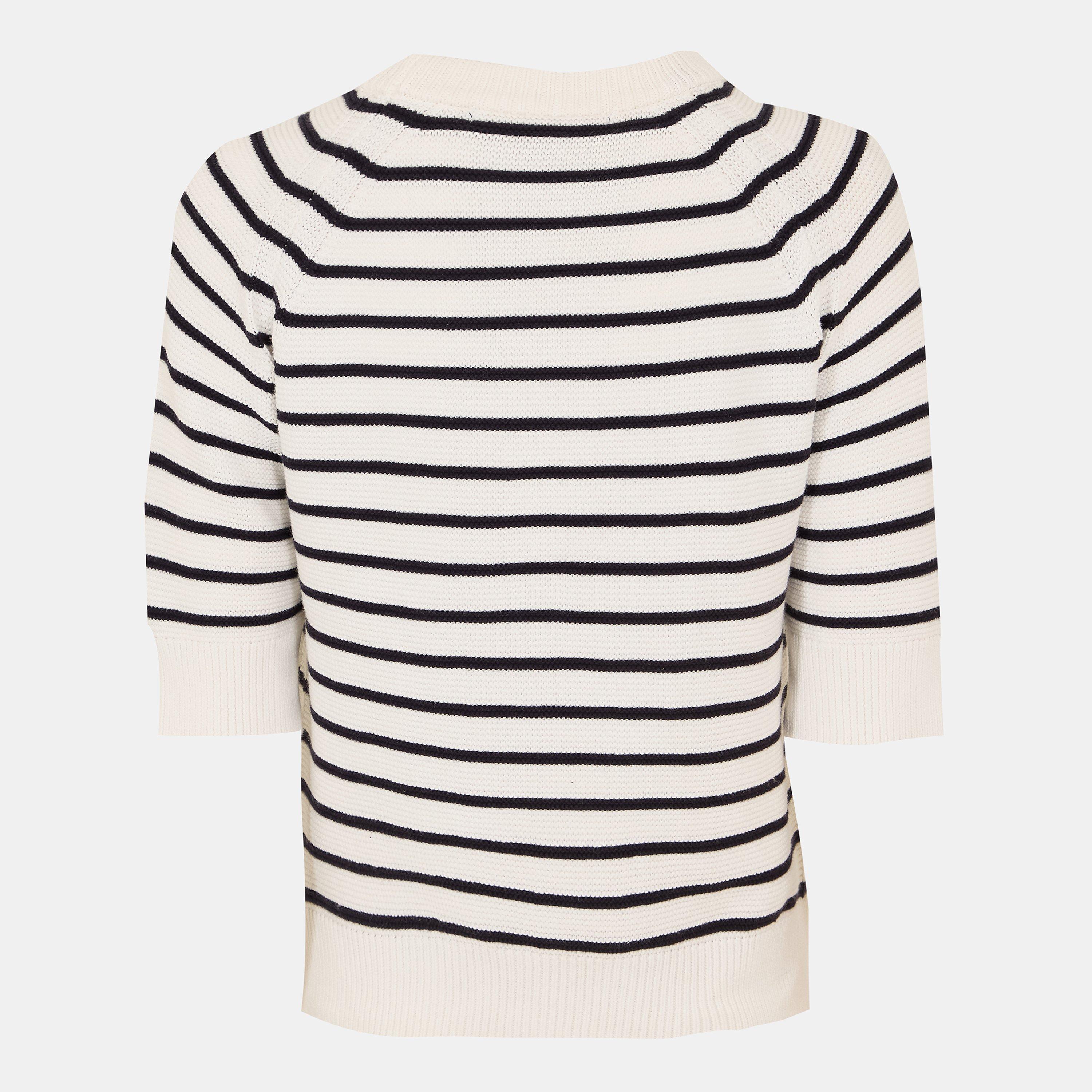 40-Wht-Utility - French Connection - Women's Lily Mozart Striped Short-Sleeve Crew Neck Jumper - 2