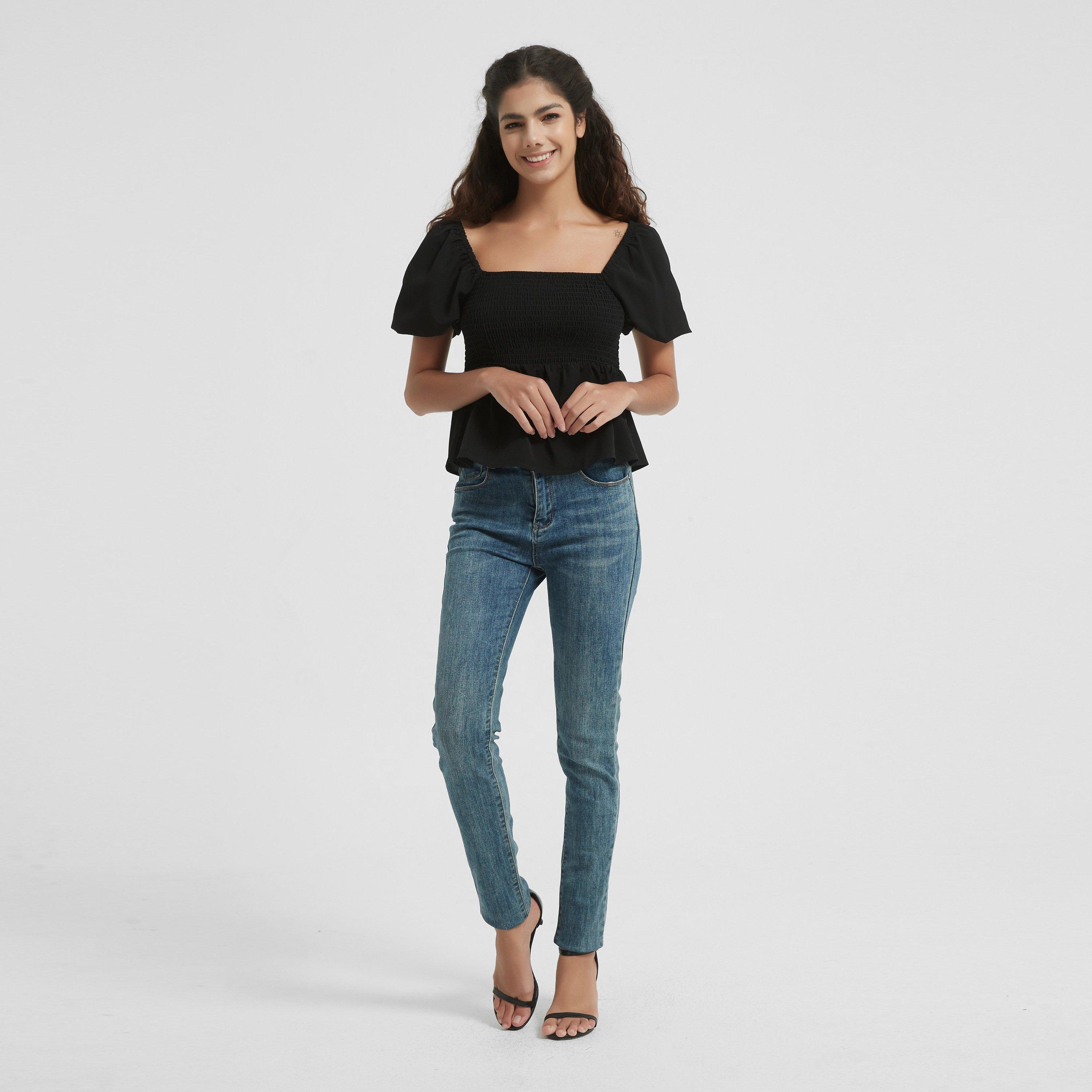 Black - Be You - Women's Puff Sleeve Peplum Blouse - 4