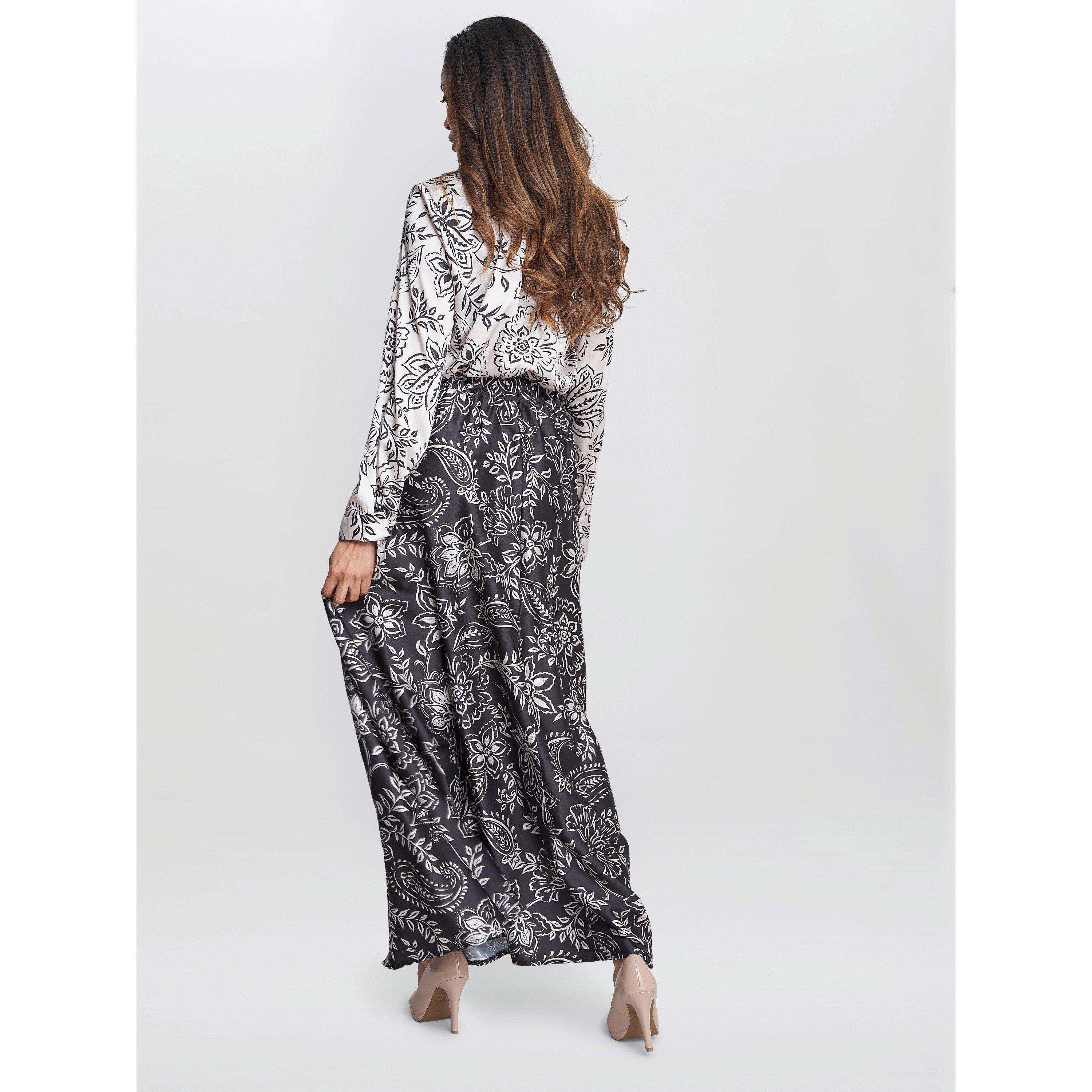 Black / White - Gina Bacconi - Dakota Satin Elastic Waist Skirt - 2