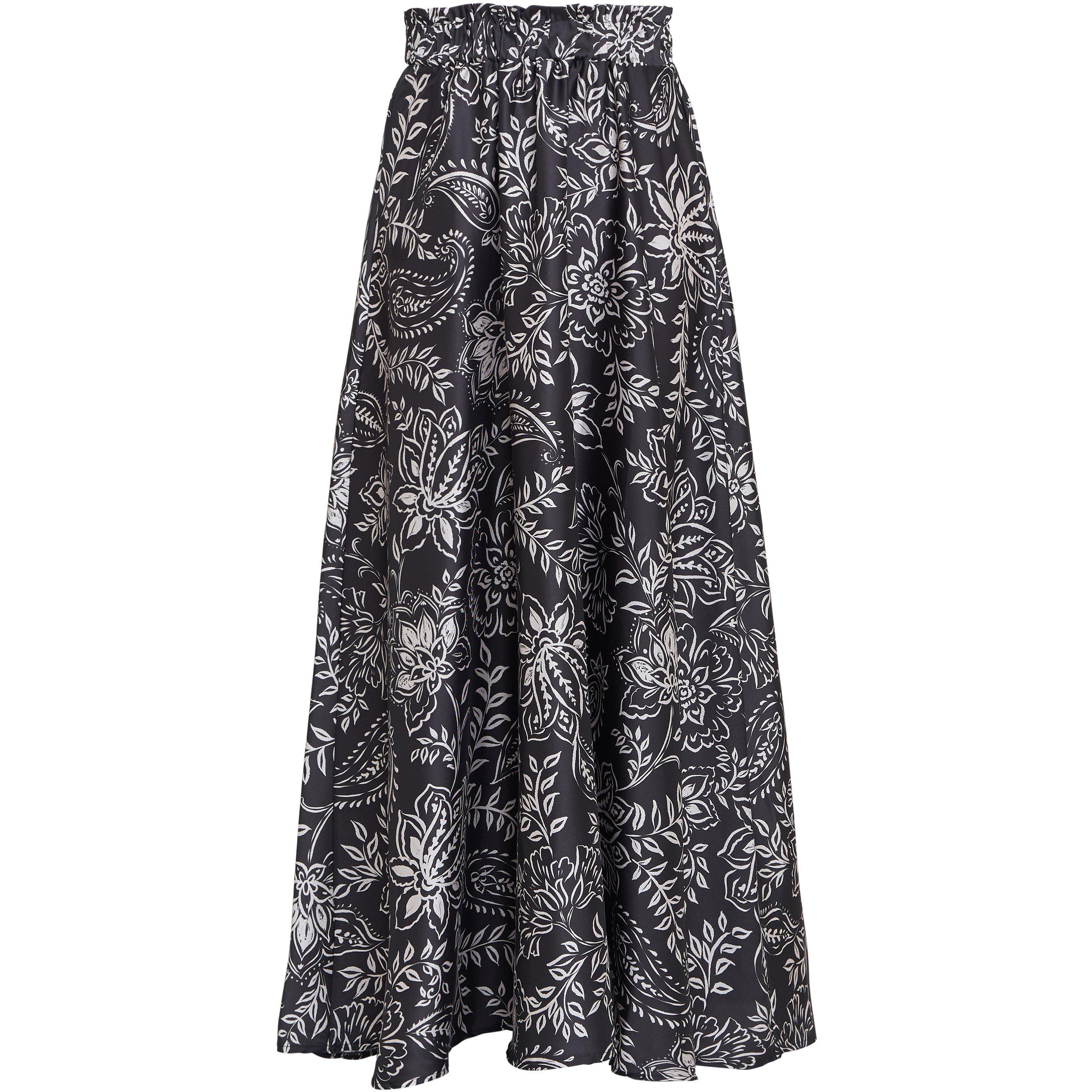 Black / White - Gina Bacconi - Dakota Satin Elastic Waist Skirt - 4