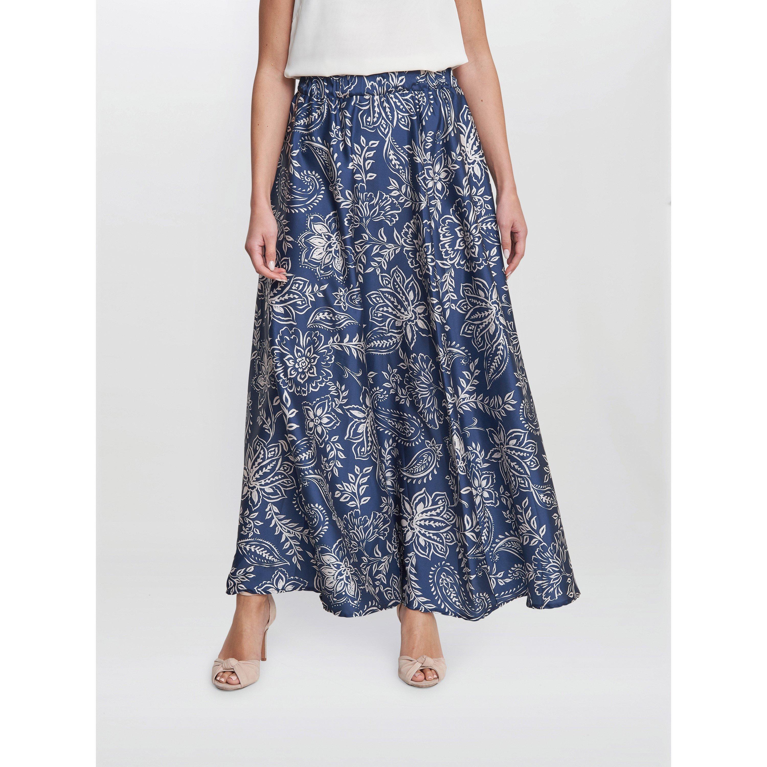 Blue - Gina Bacconi - Dakota Satin Elastic Waist Skirt - 1