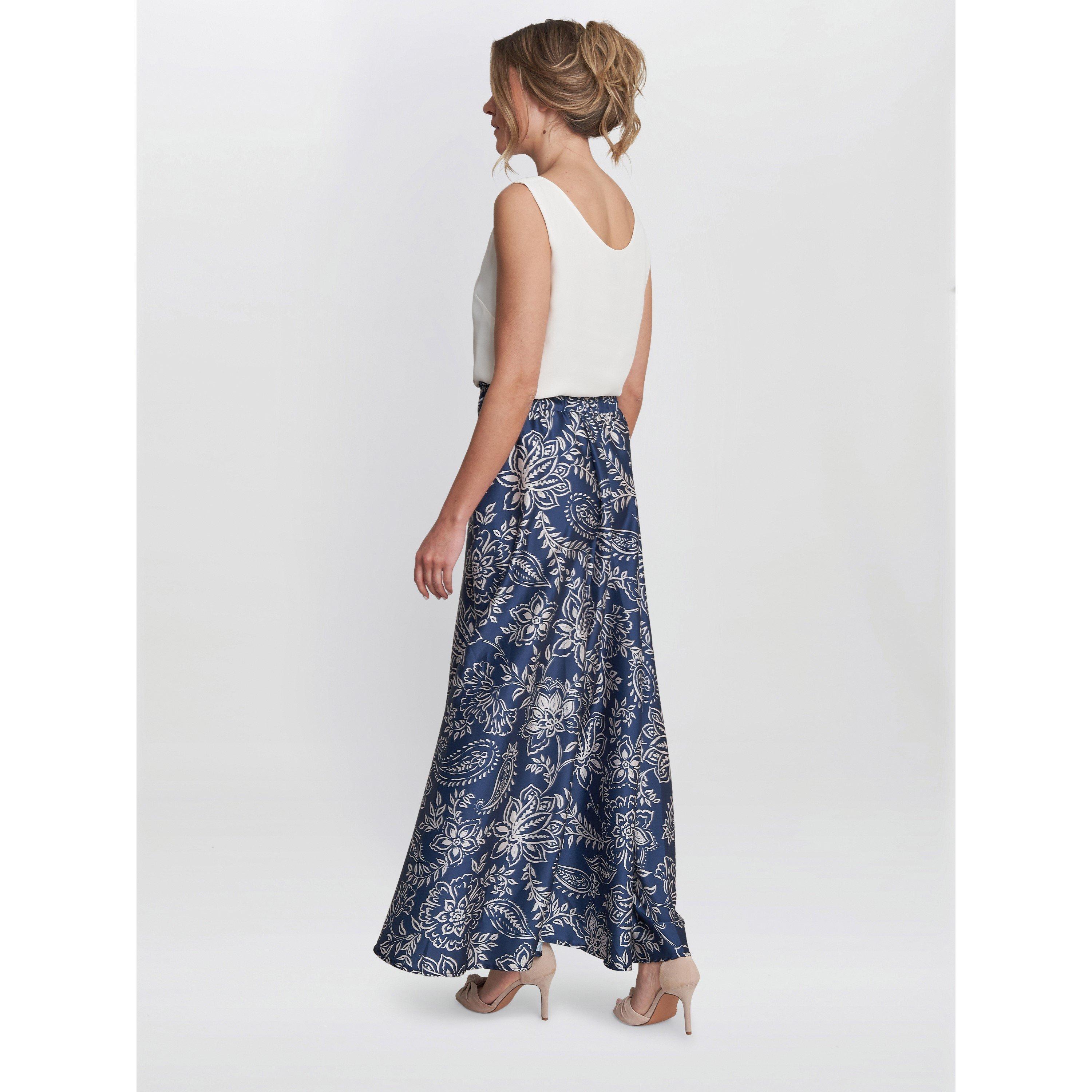 Blue - Gina Bacconi - Dakota Satin Elastic Waist Skirt - 2