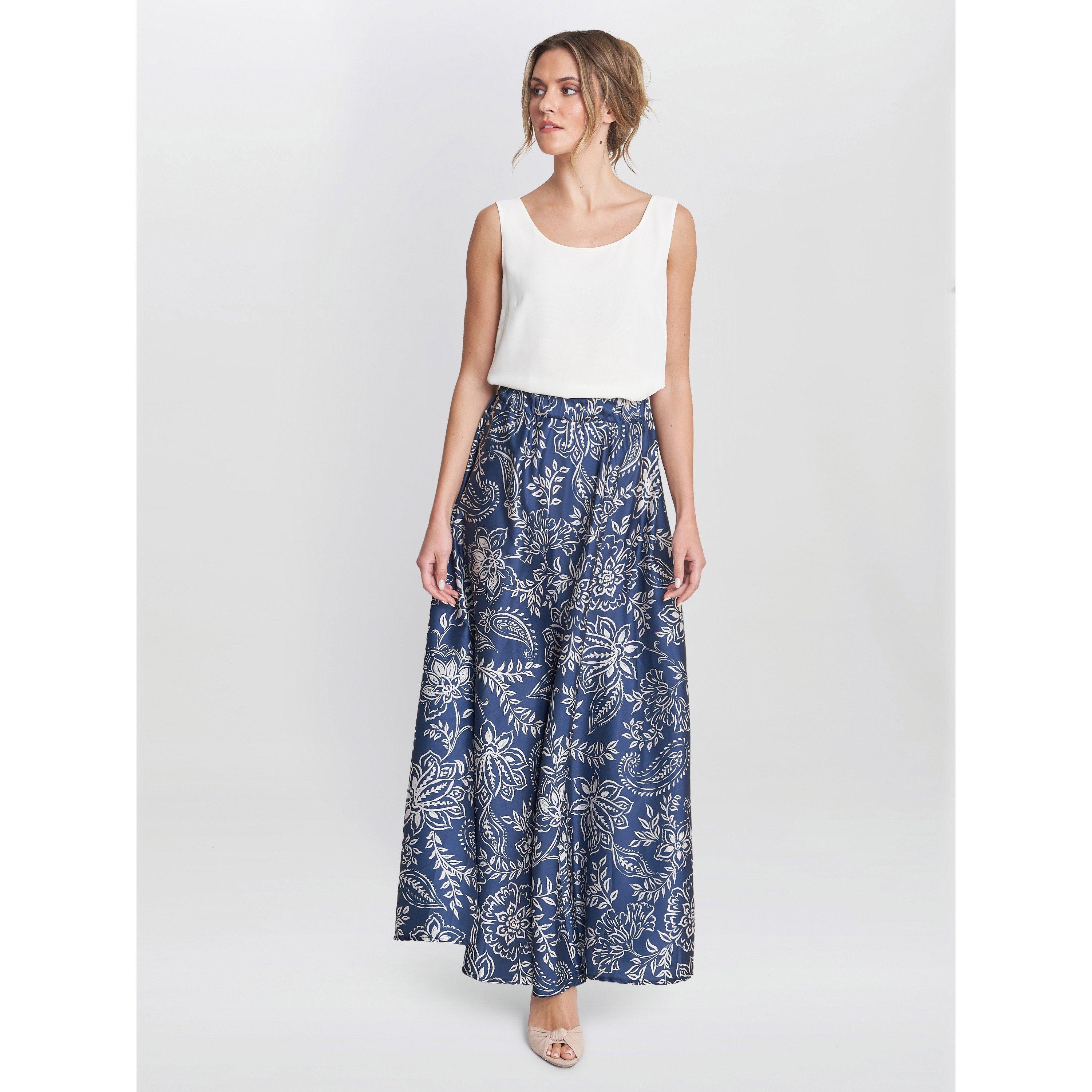 Blue - Gina Bacconi - Dakota Satin Elastic Waist Skirt - 3