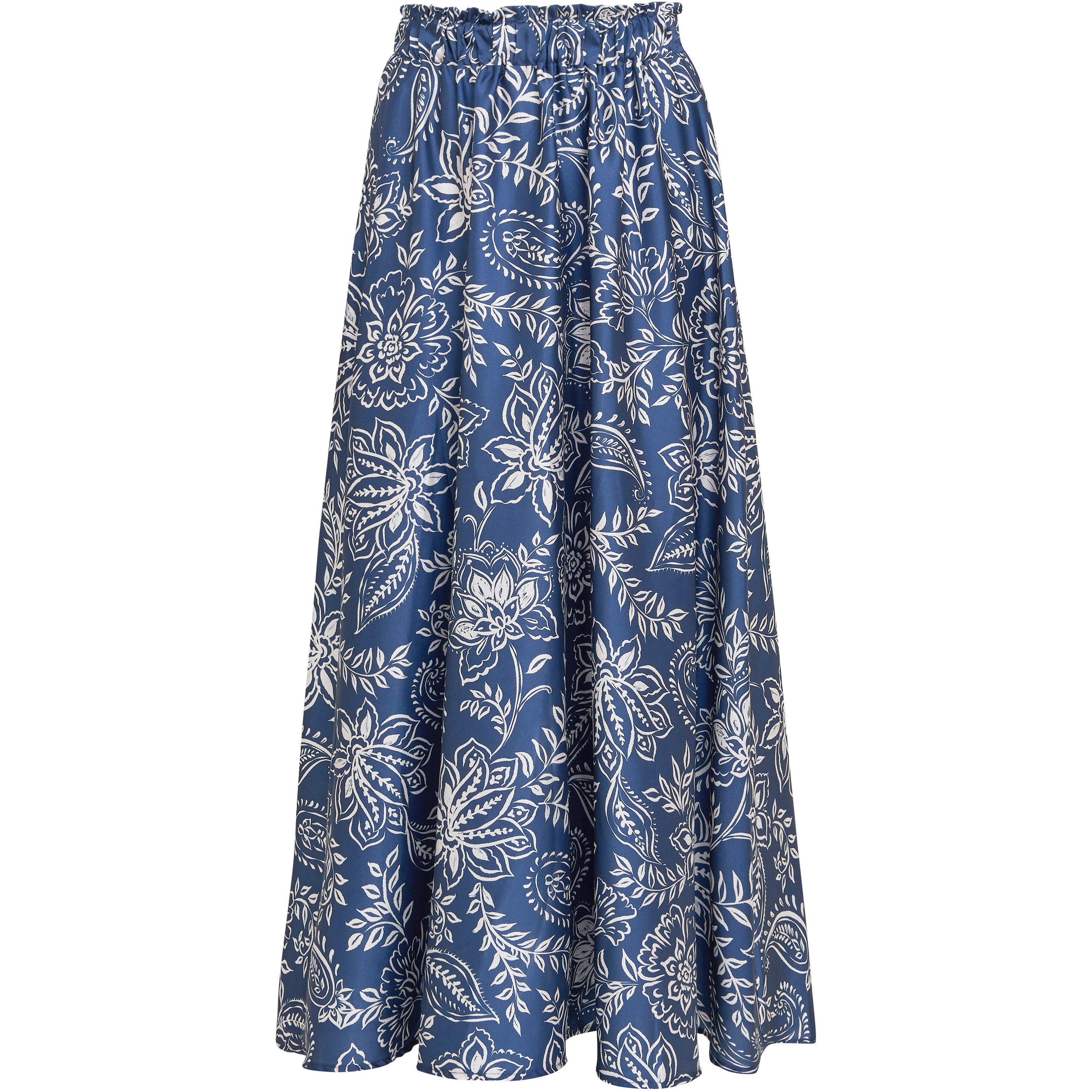 Blue - Gina Bacconi - Dakota Satin Elastic Waist Skirt - 4