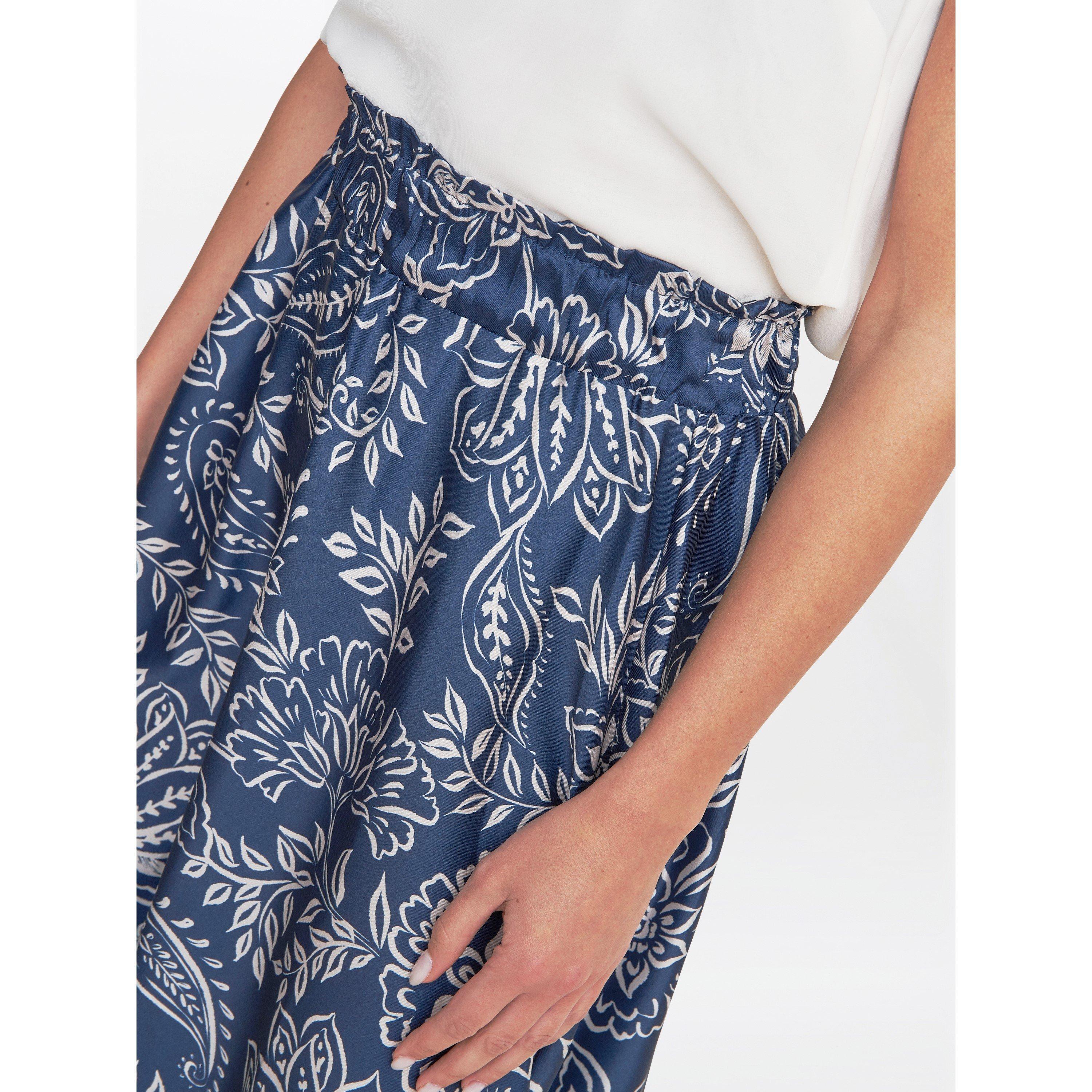 Blue - Gina Bacconi - Dakota Satin Elastic Waist Skirt - 5