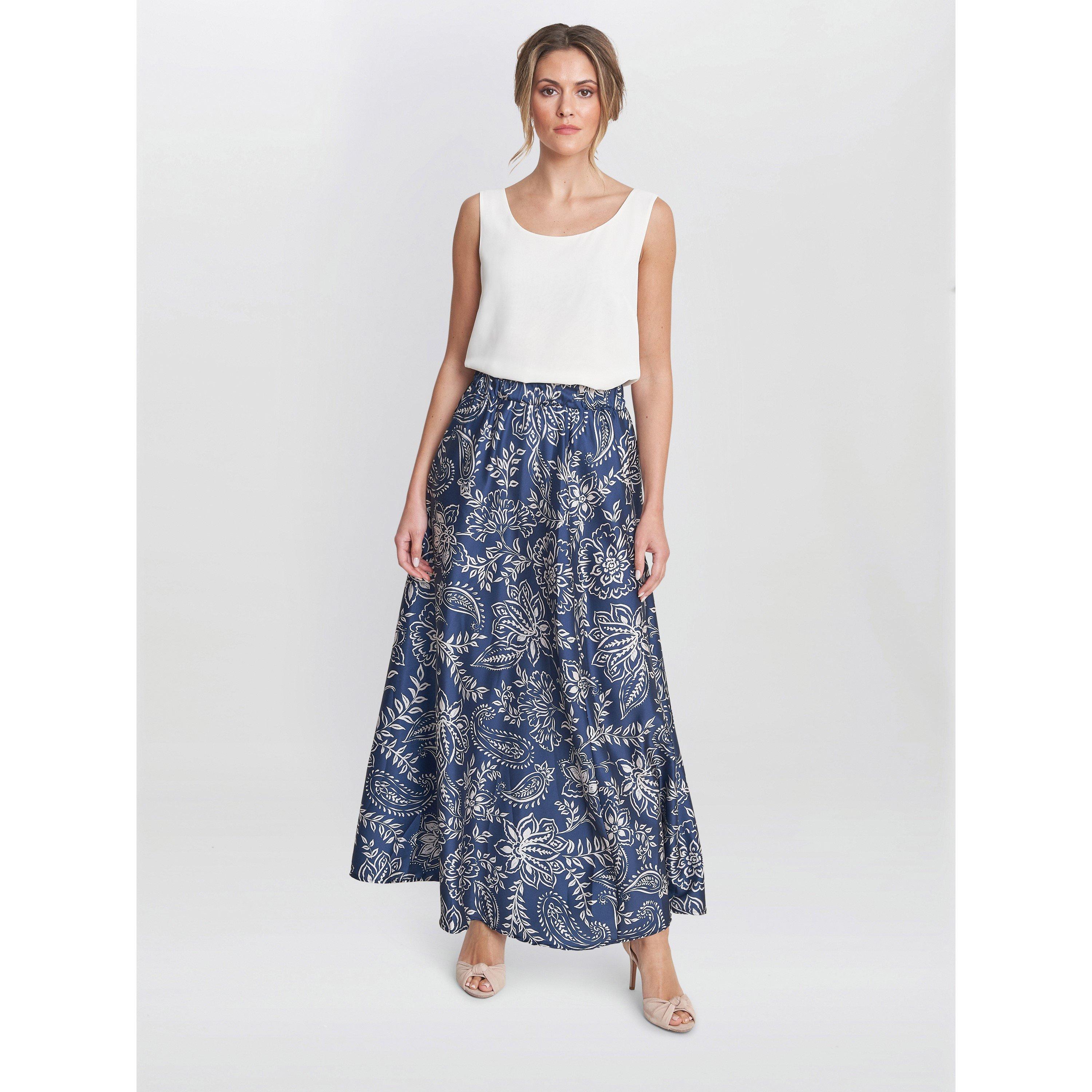 Blue - Gina Bacconi - Dakota Satin Elastic Waist Skirt - 6