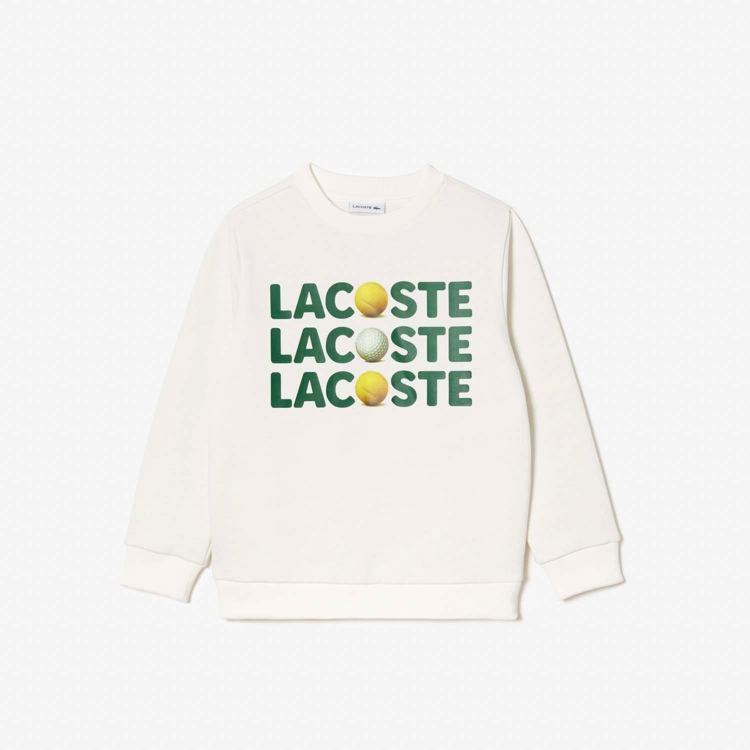 Cream - Lacoste - Fleece Crewneck Print Sweatshirt - 1