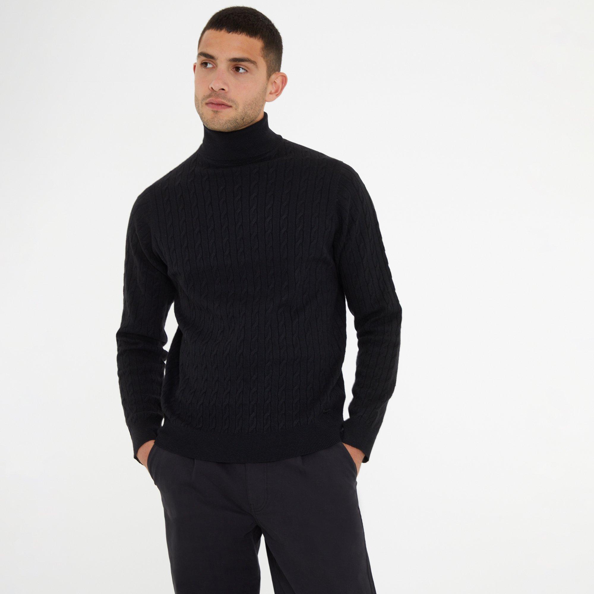 Black - Threadbare - Cable Knit Roll Neck Jumper - 1