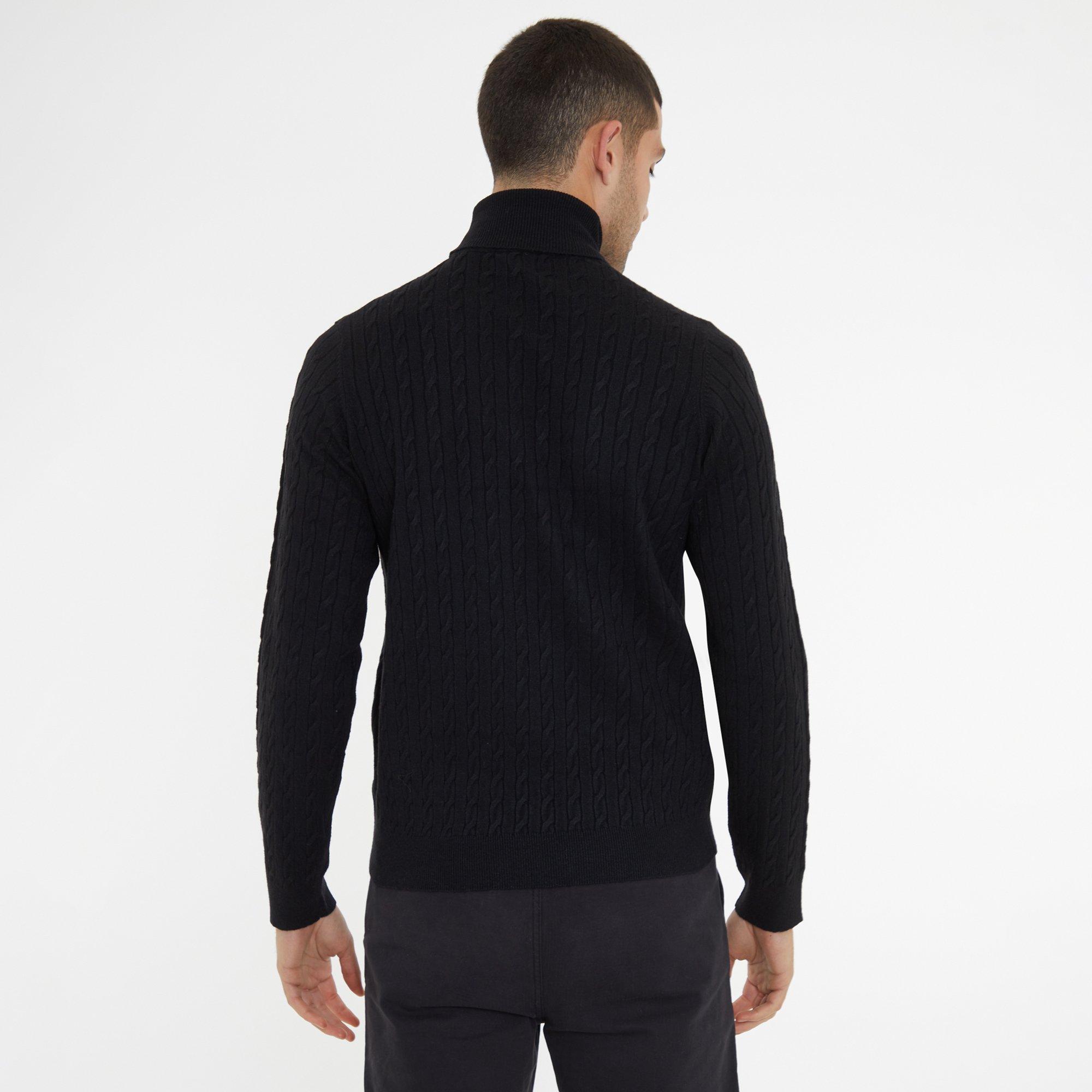 Black - Threadbare - Cable Knit Roll Neck Jumper - 2