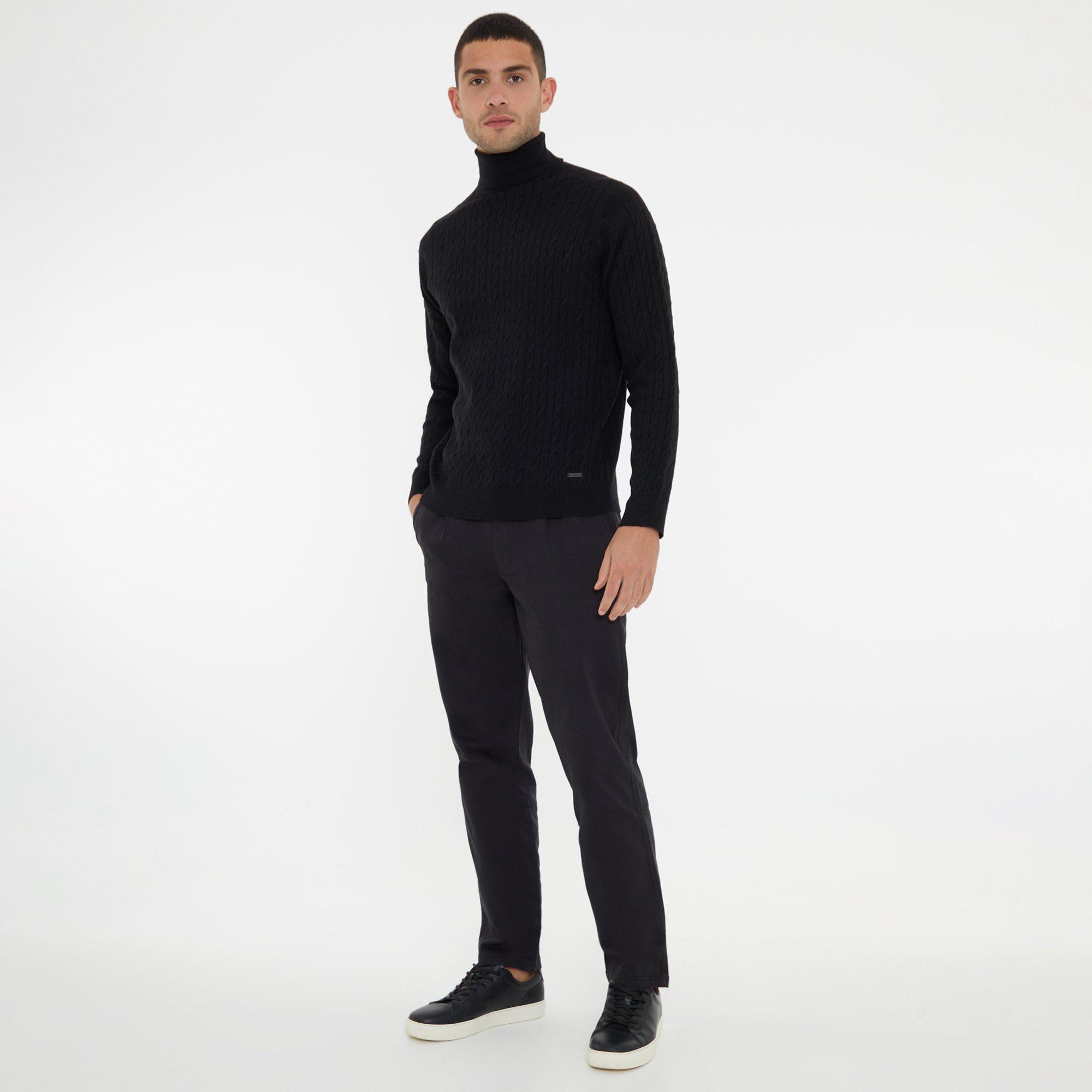 Black - Threadbare - Cable Knit Roll Neck Jumper - 3
