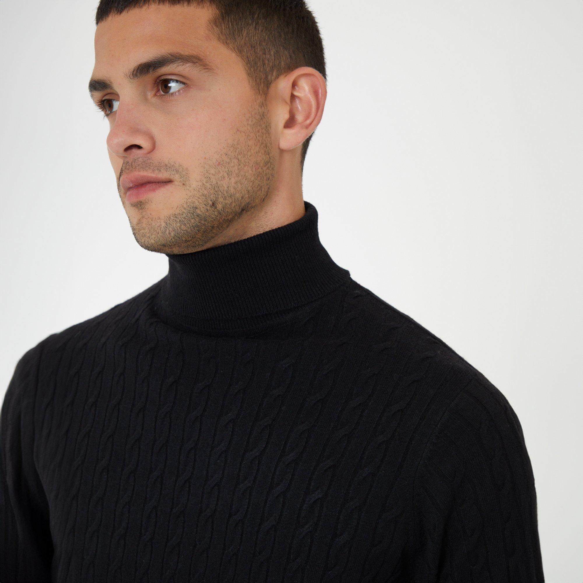 Black - Threadbare - Cable Knit Roll Neck Jumper - 4