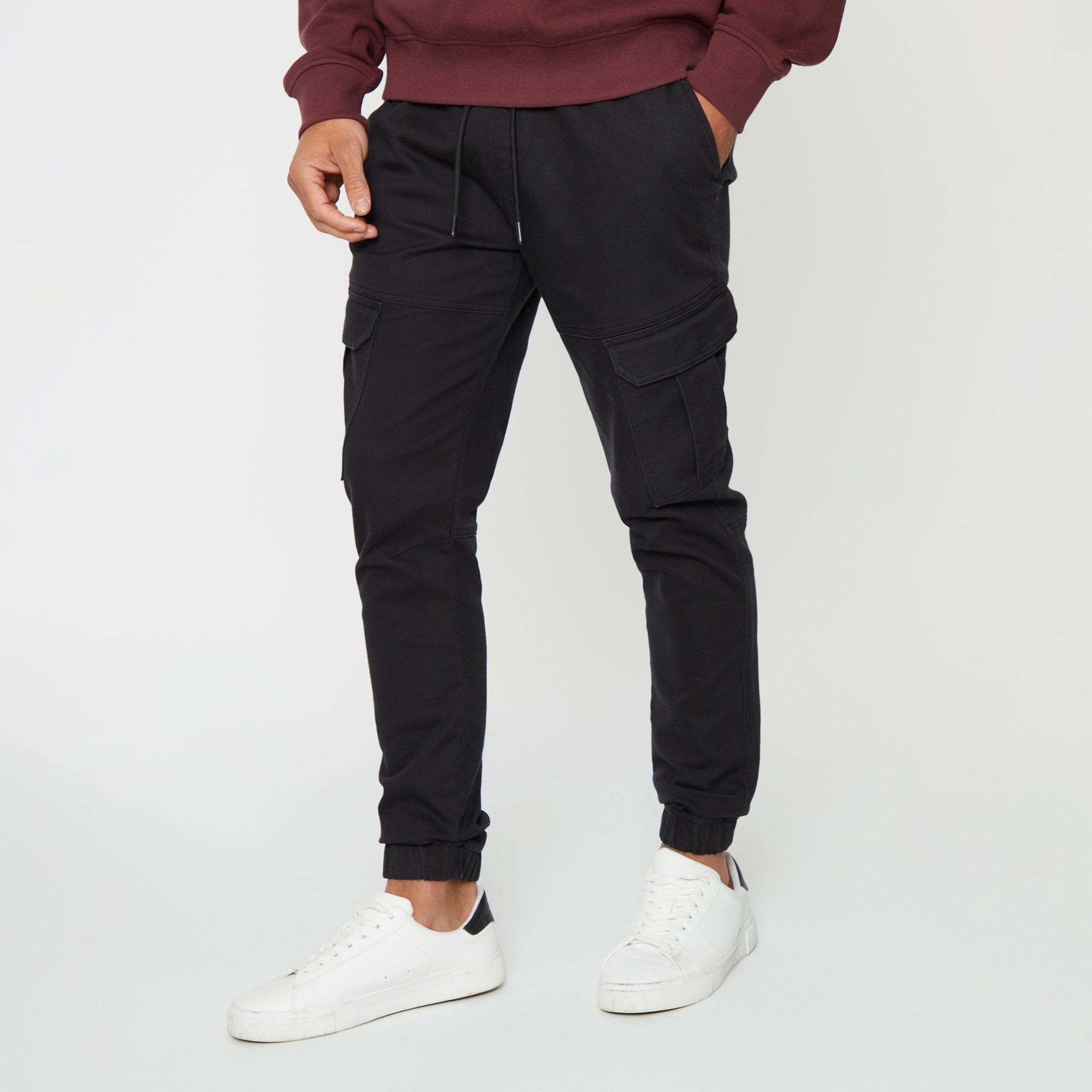 Black - Threadbare - Cotton Blend Cuffed Cargo Pocket Trousers - 1