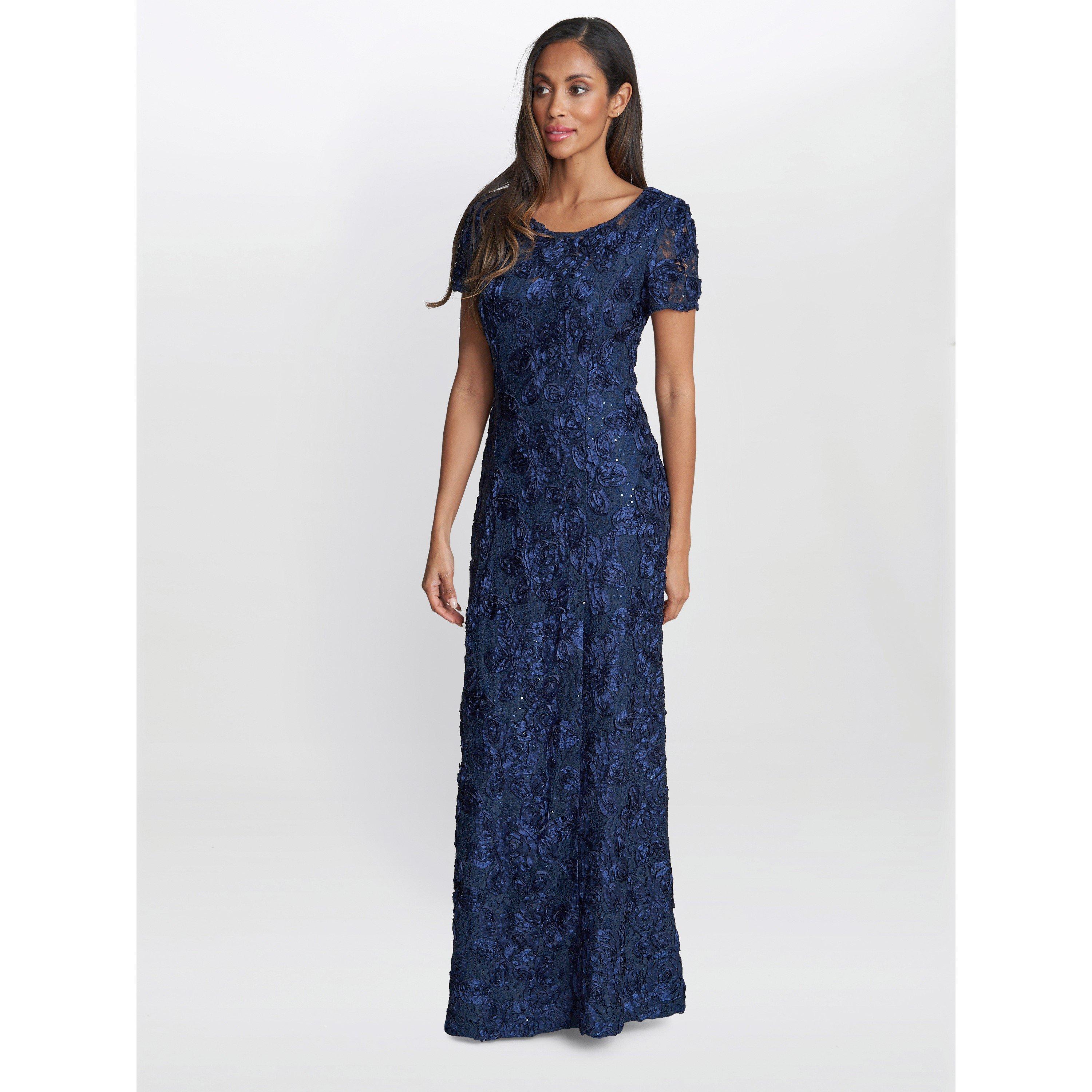 Navy - Gina Bacconi - Nancy Gown With Rosette Sequin Detail - 3