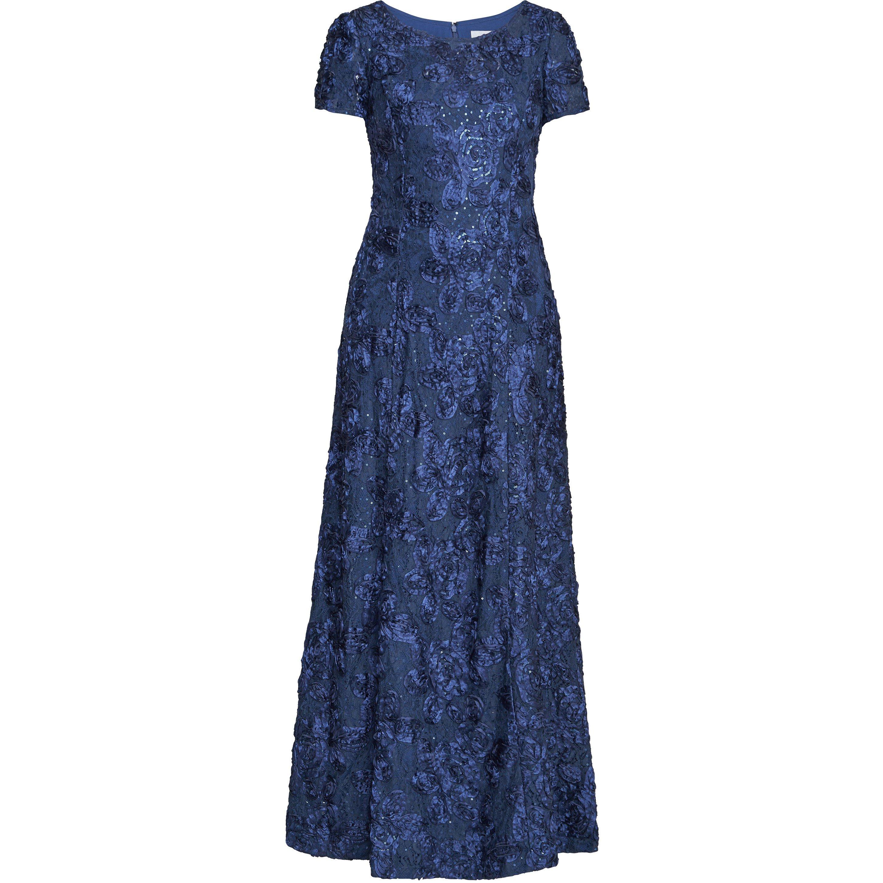Navy - Gina Bacconi - Nancy Gown With Rosette Sequin Detail - 4