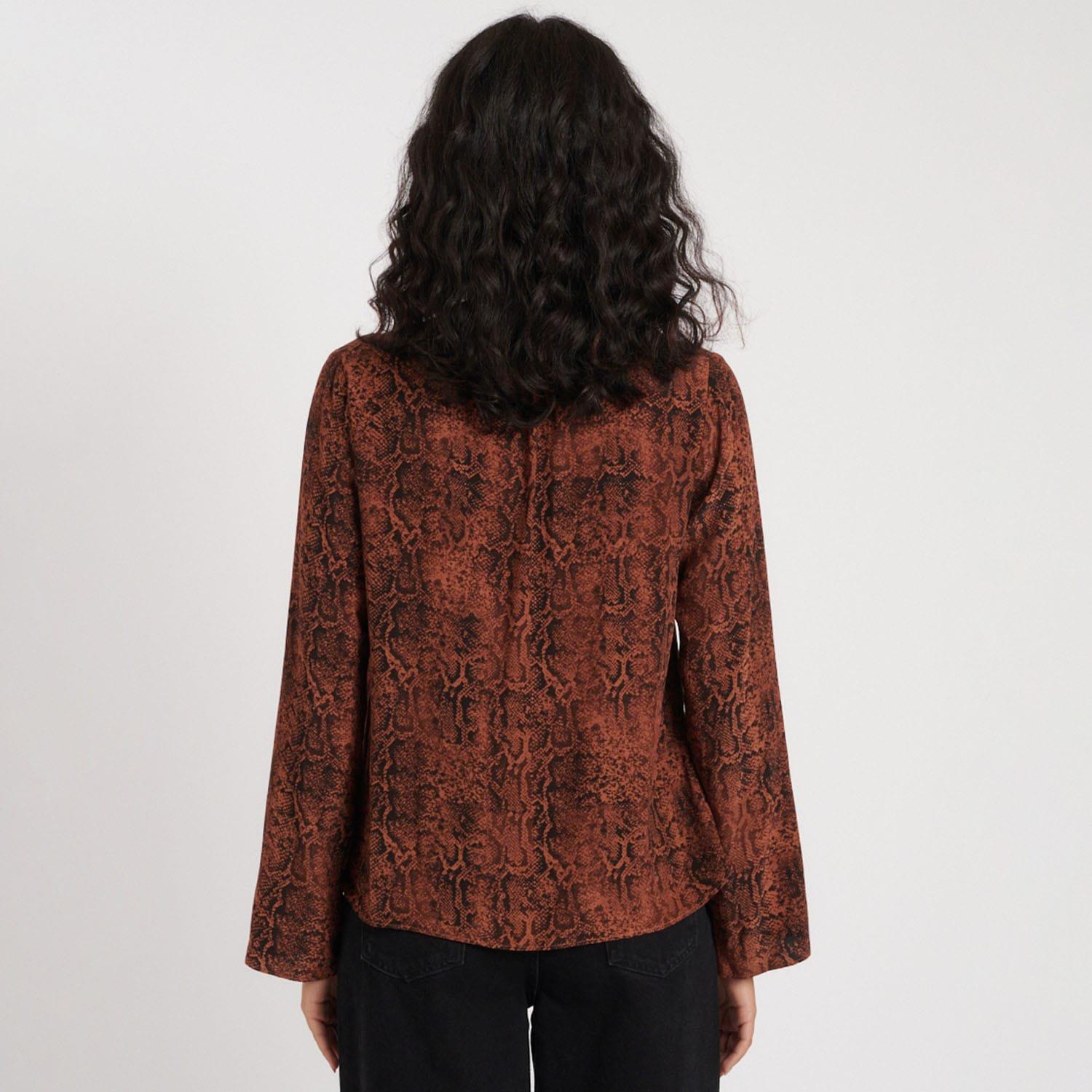 Brown - Nobodys Child - Karina Snake Print Scarf Blouse - 2