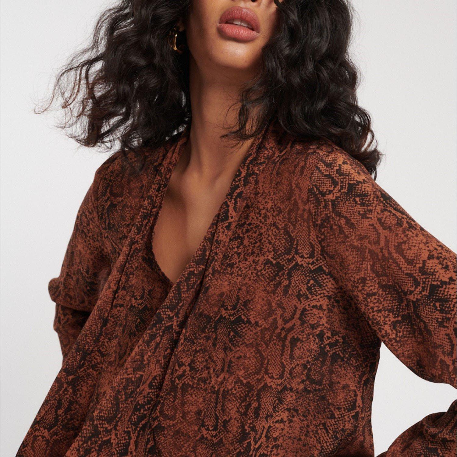 Brown - Nobodys Child - Karina Snake Print Scarf Blouse - 3