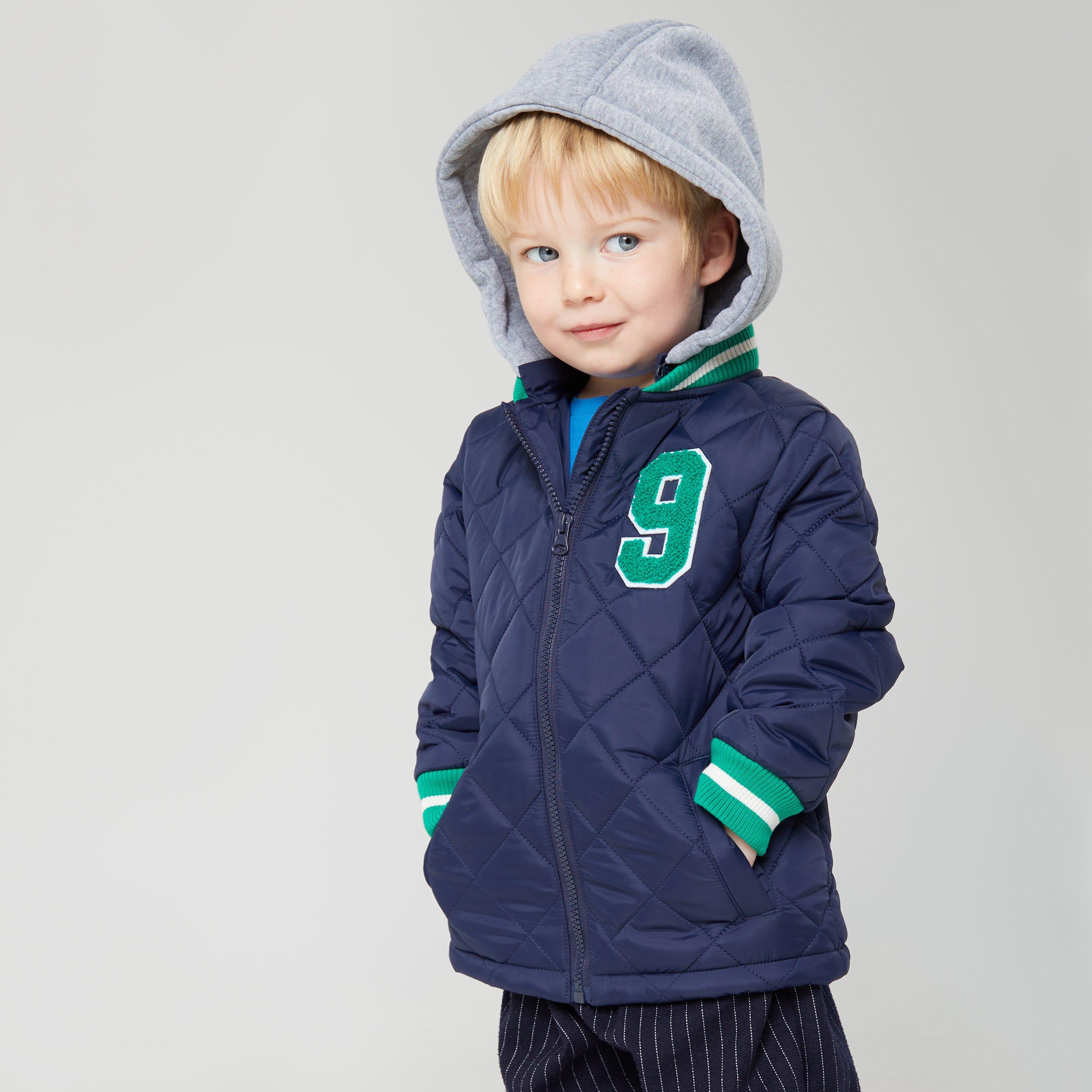 Navy - Firetrap - Kids' Detachable Hood Long Sleeve Varsity Jacket - 1