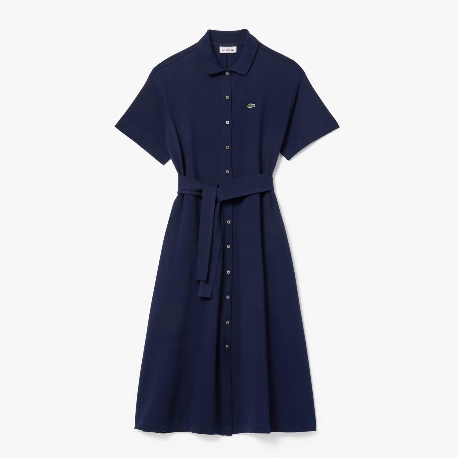 Blue - Lacoste - Relaxed Fit Belted Piqu¿ Dress - 1