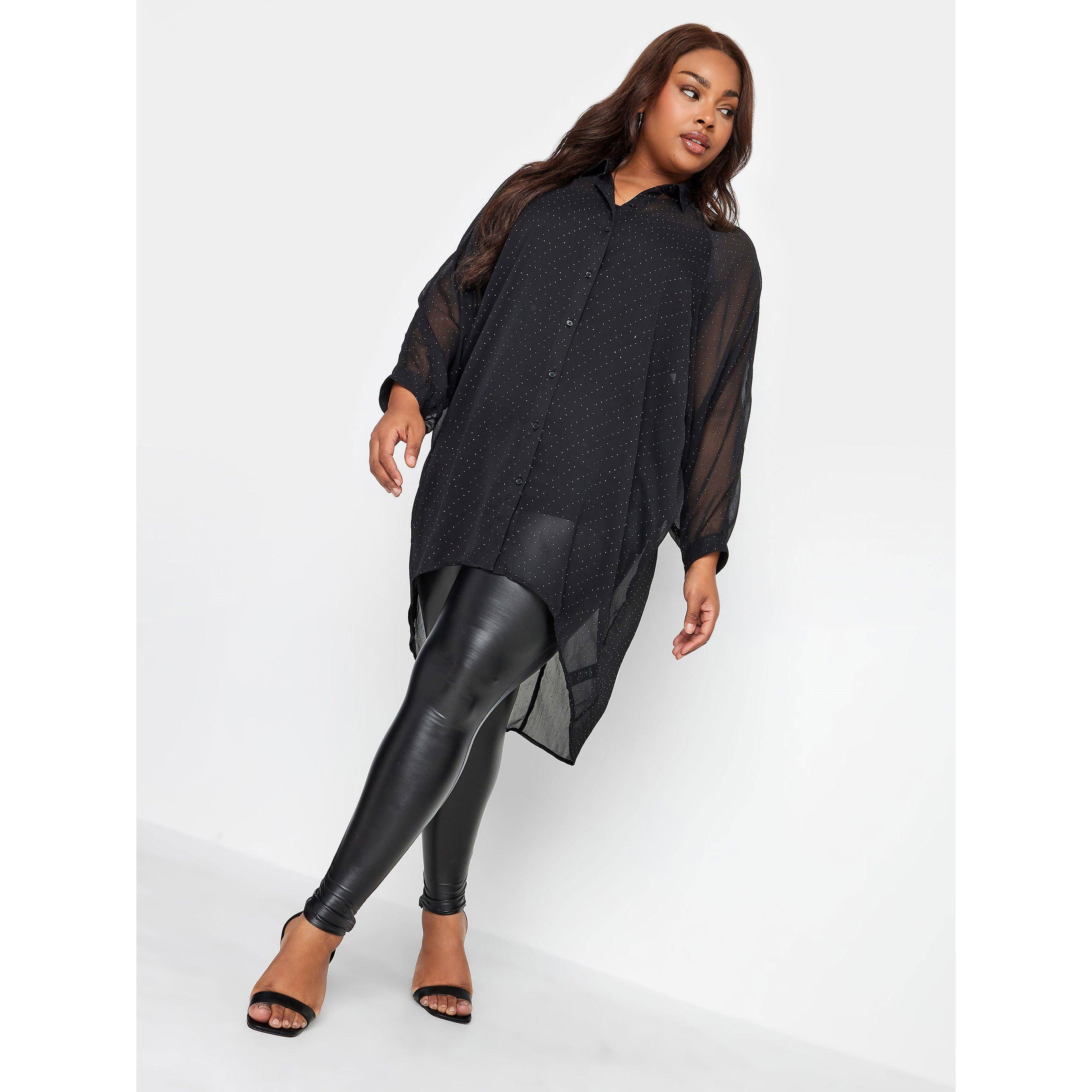 Black - YOURS - Dip Back Studded Long-Sleeve Blouse - 2