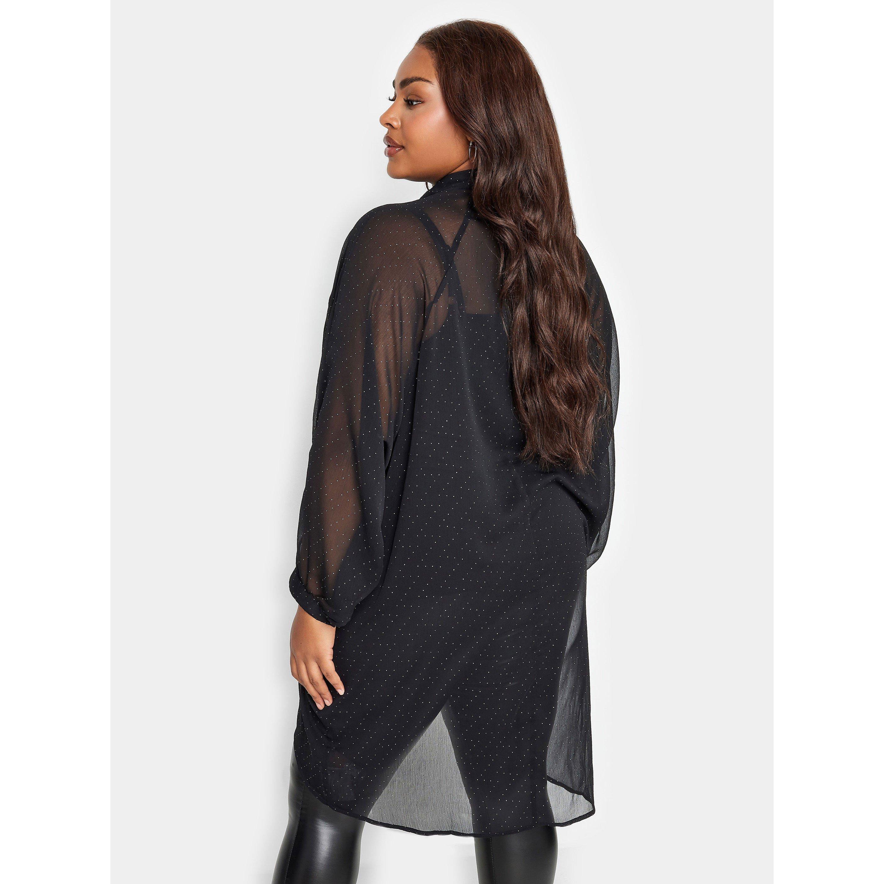Black - YOURS - Dip Back Studded Long-Sleeve Blouse - 3