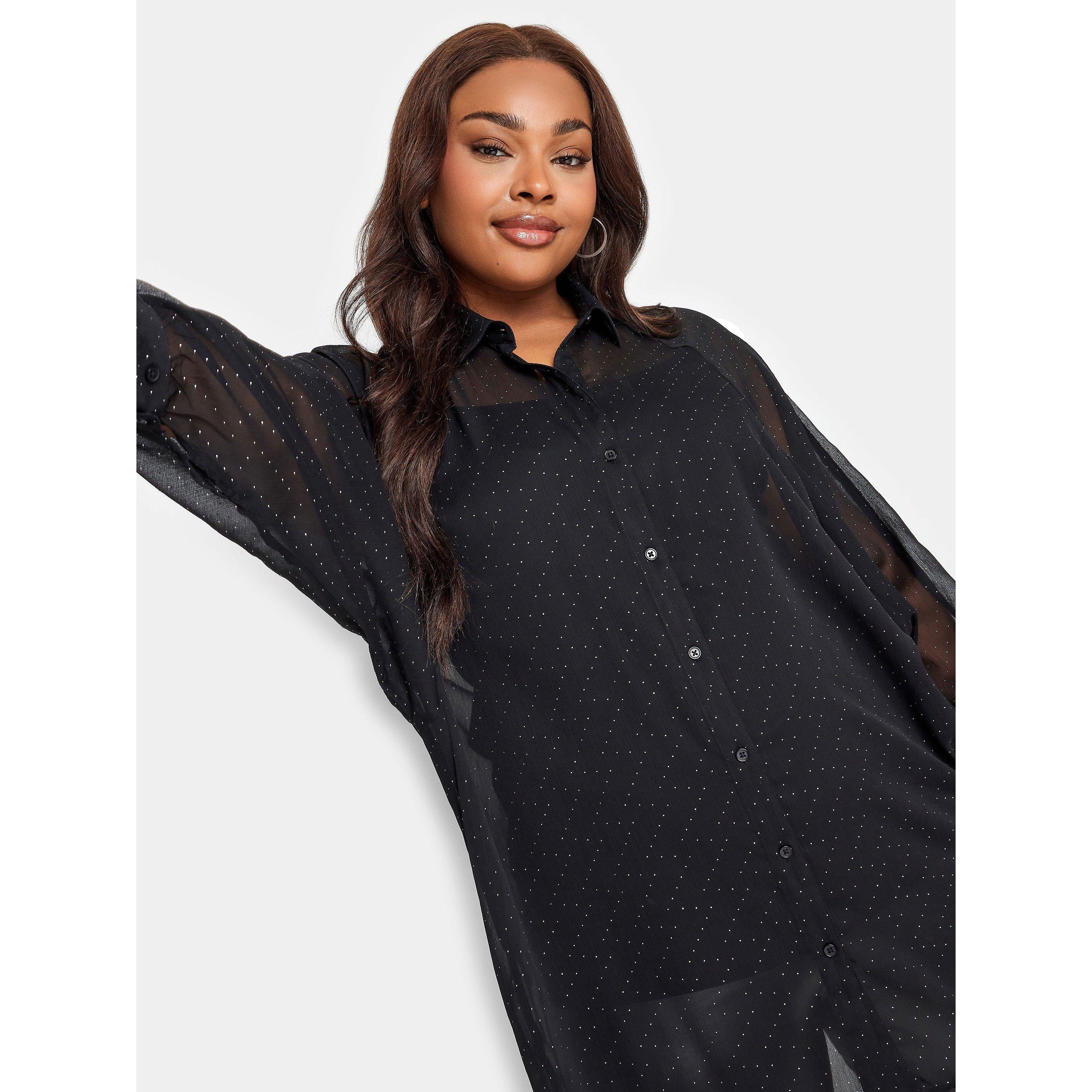 Black - YOURS - Dip Back Studded Long-Sleeve Blouse - 4