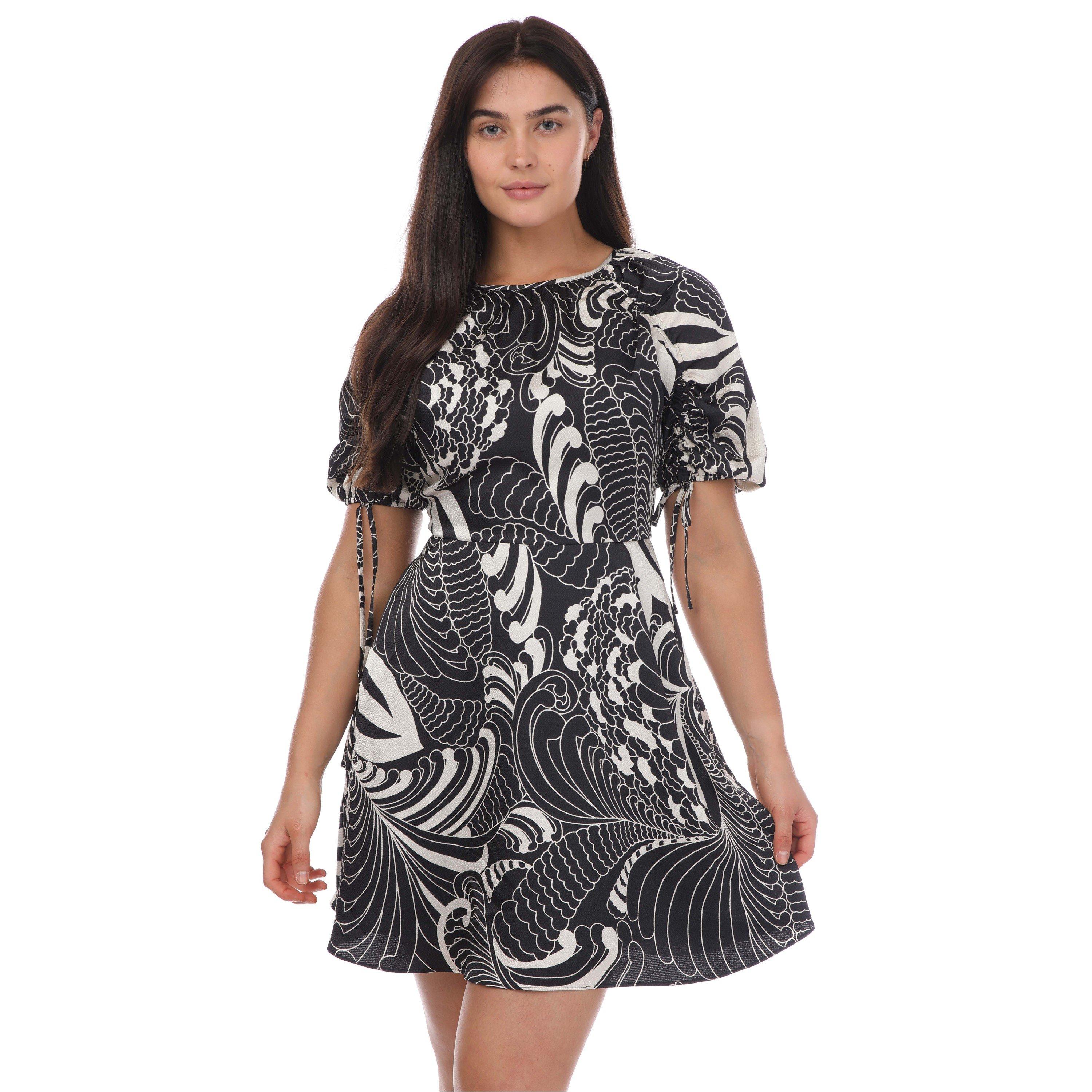 Schwarz - Ted Baker - Faridda Printed Puff Sleeve Printed Mini Dress - 1