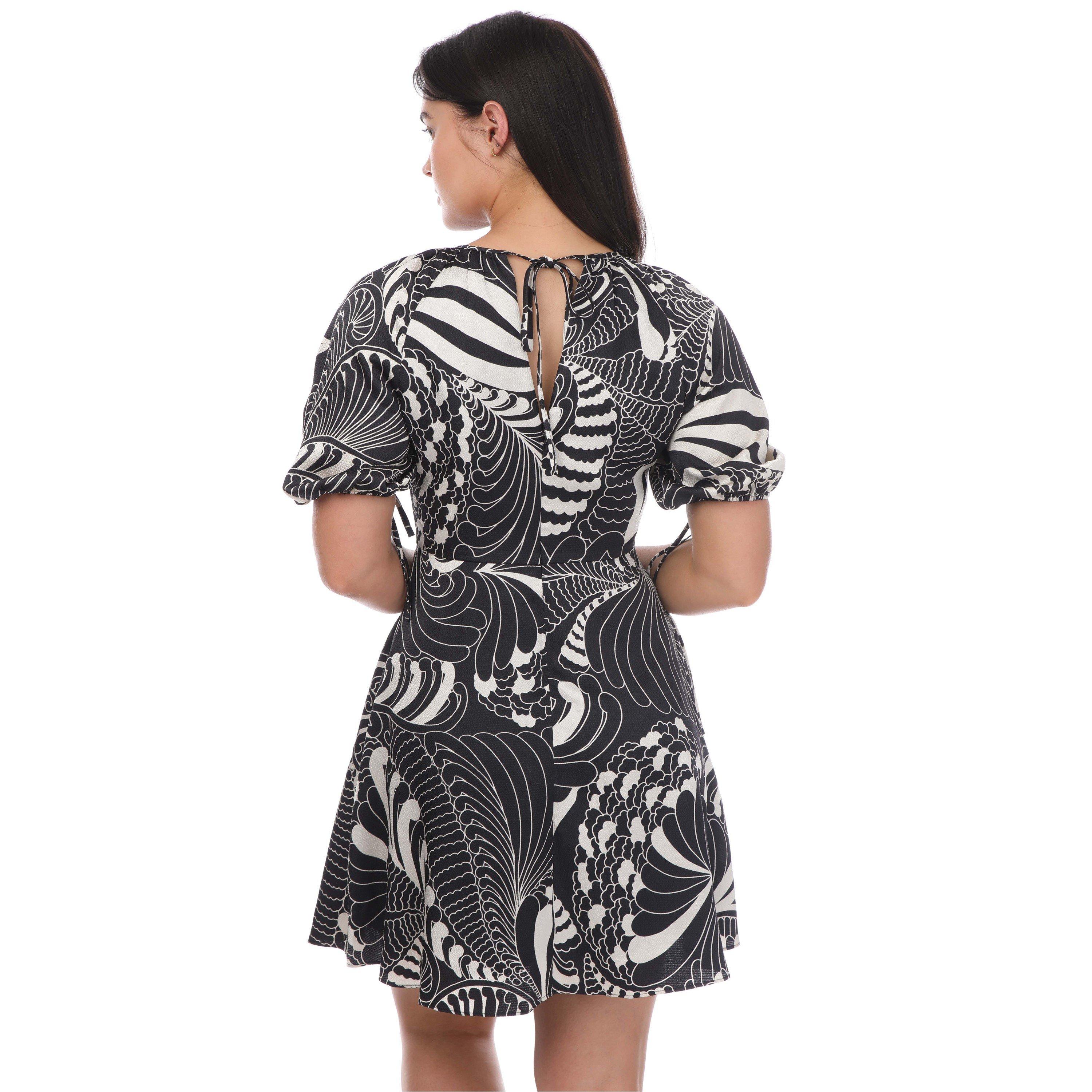Black - Ted Baker - Faridda Printed Puff Sleeve Printed Mini Dress - 2
