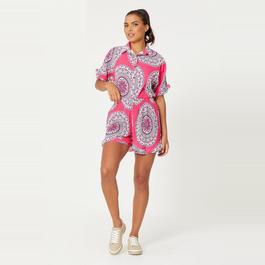 Be You BY Pleated Print Shirt and Short Co Ord Set Womens