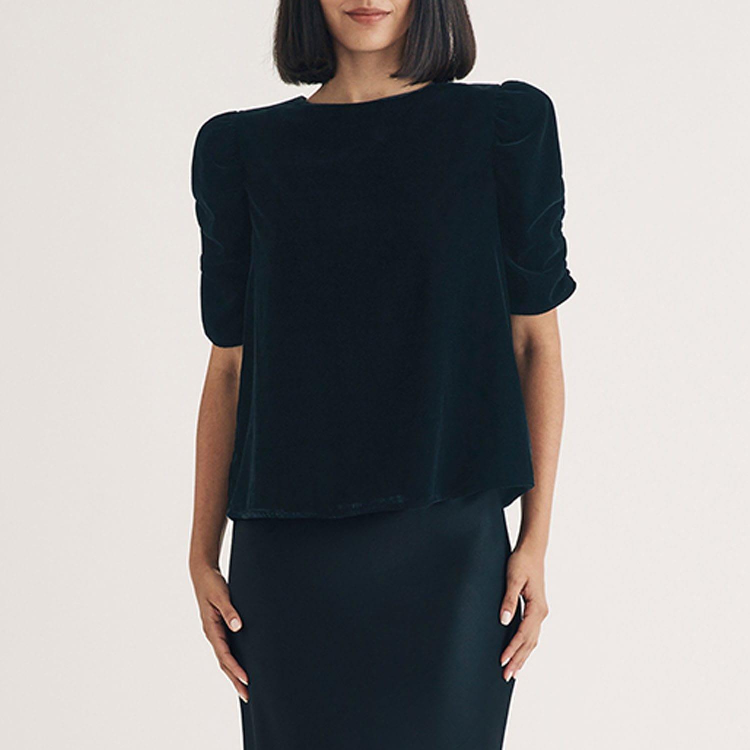 Black - Nobodys Child - Velvet Gathered Sleeve Top - 2