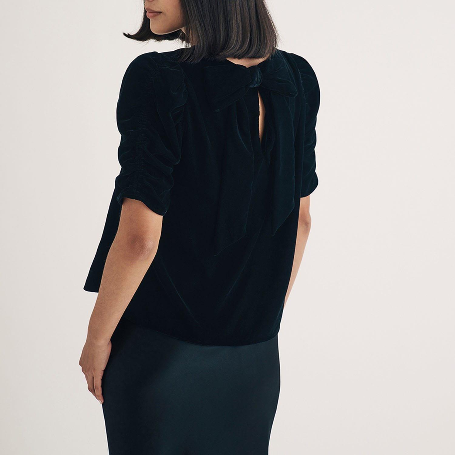 Black - Nobodys Child - Velvet Gathered Sleeve Top - 3