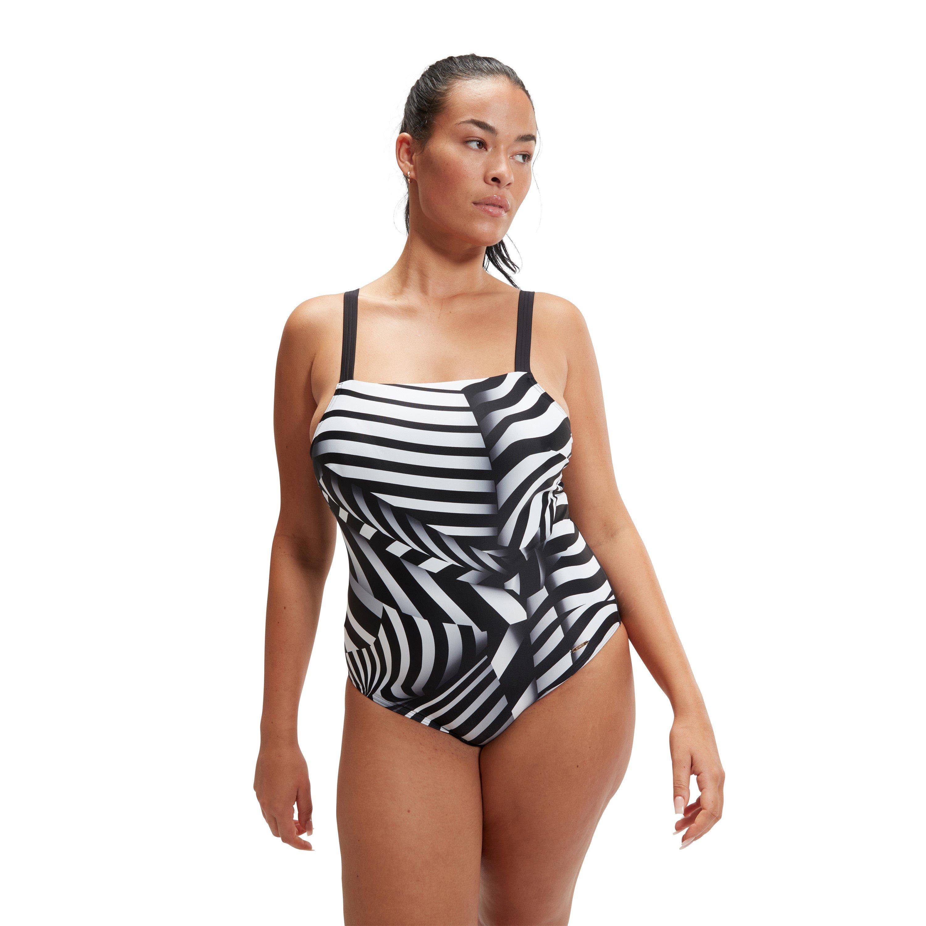 Black / White - Speedo - Square Neck Swimsuit - 3