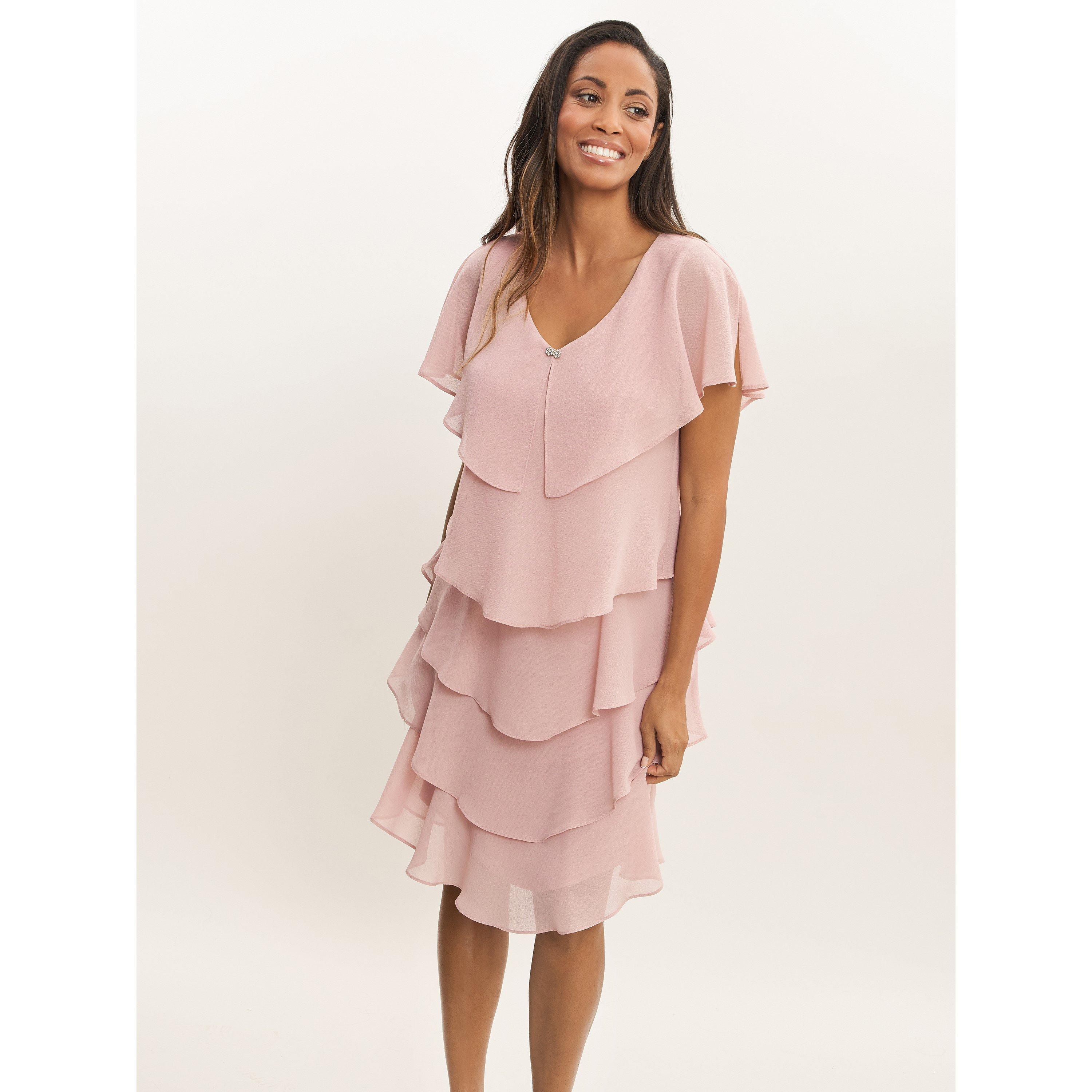 Gina Bacconi Women's Bella Georgette Tiered Dress - Rose Pink - 22
