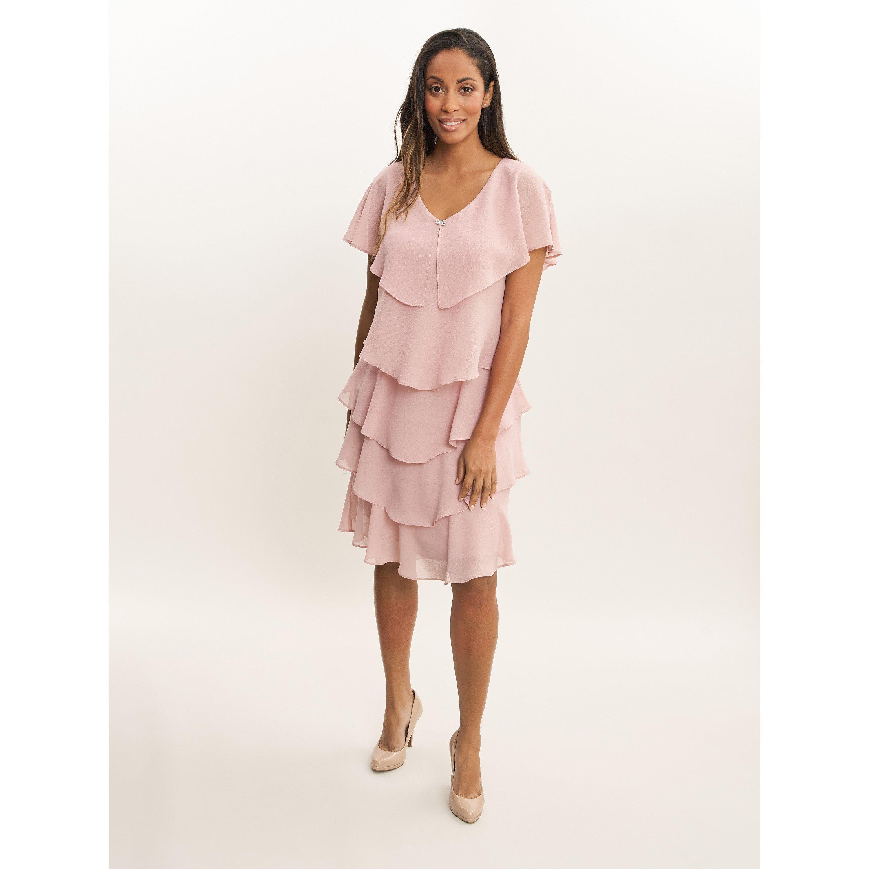 Rose Pink - Gina Bacconi - Bella Georgette Tiered Dress - 3