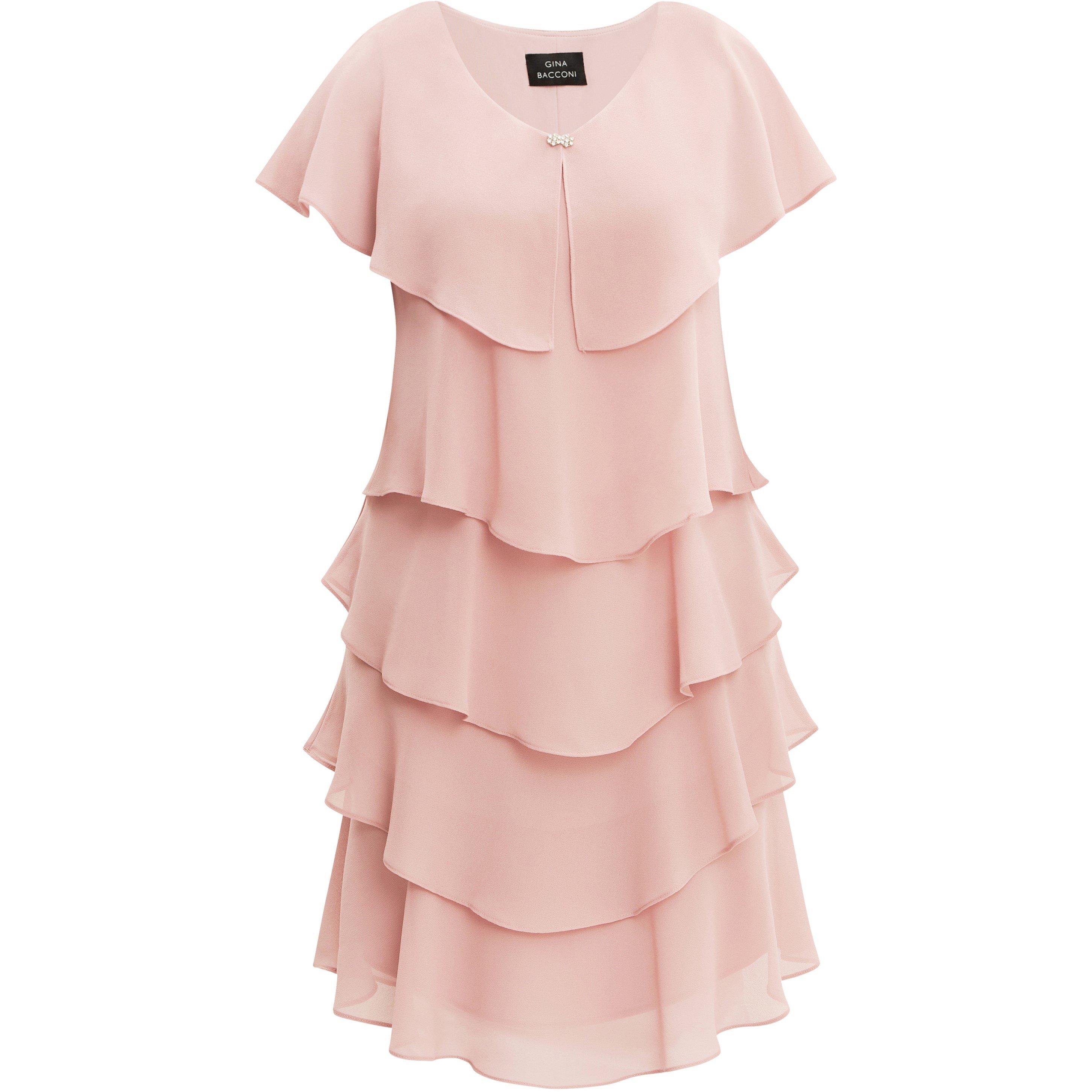 Rose Pink - Gina Bacconi - Bella Georgette Tiered Dress - 4