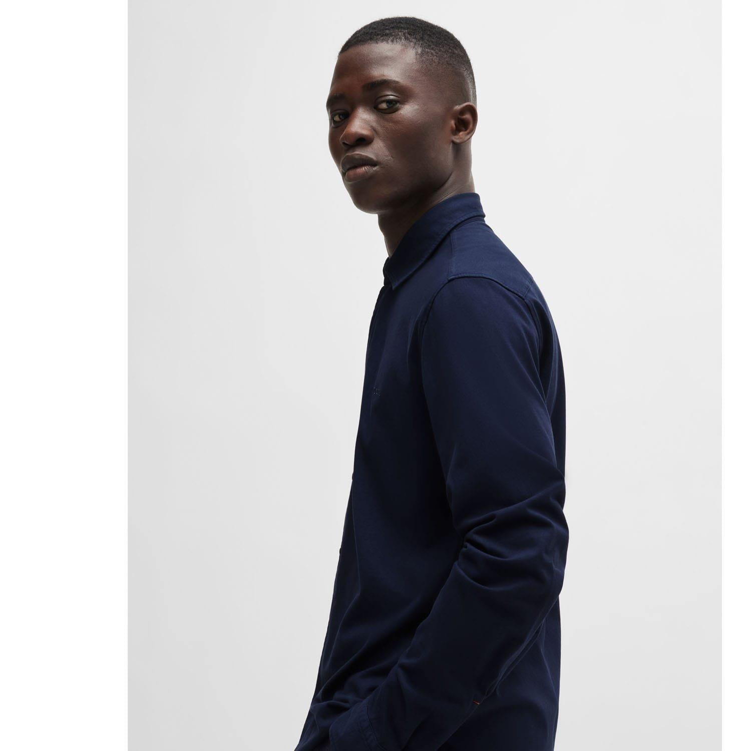 Navy - Boss - Embroidered Branding Slim-Fit Shirt - 3