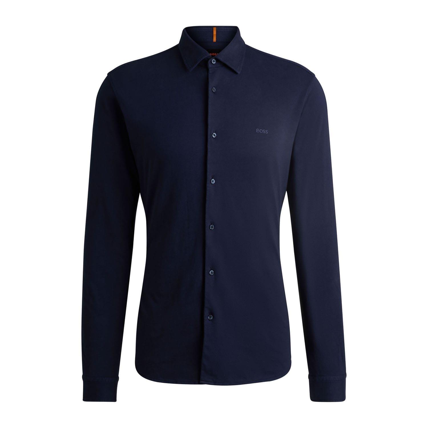 Navy - Boss - Embroidered Branding Slim-Fit Shirt - 5