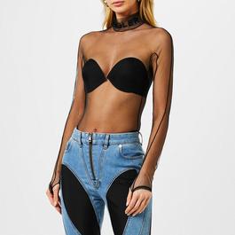 Mugler Embellished Stretch Mesh Bodysuit