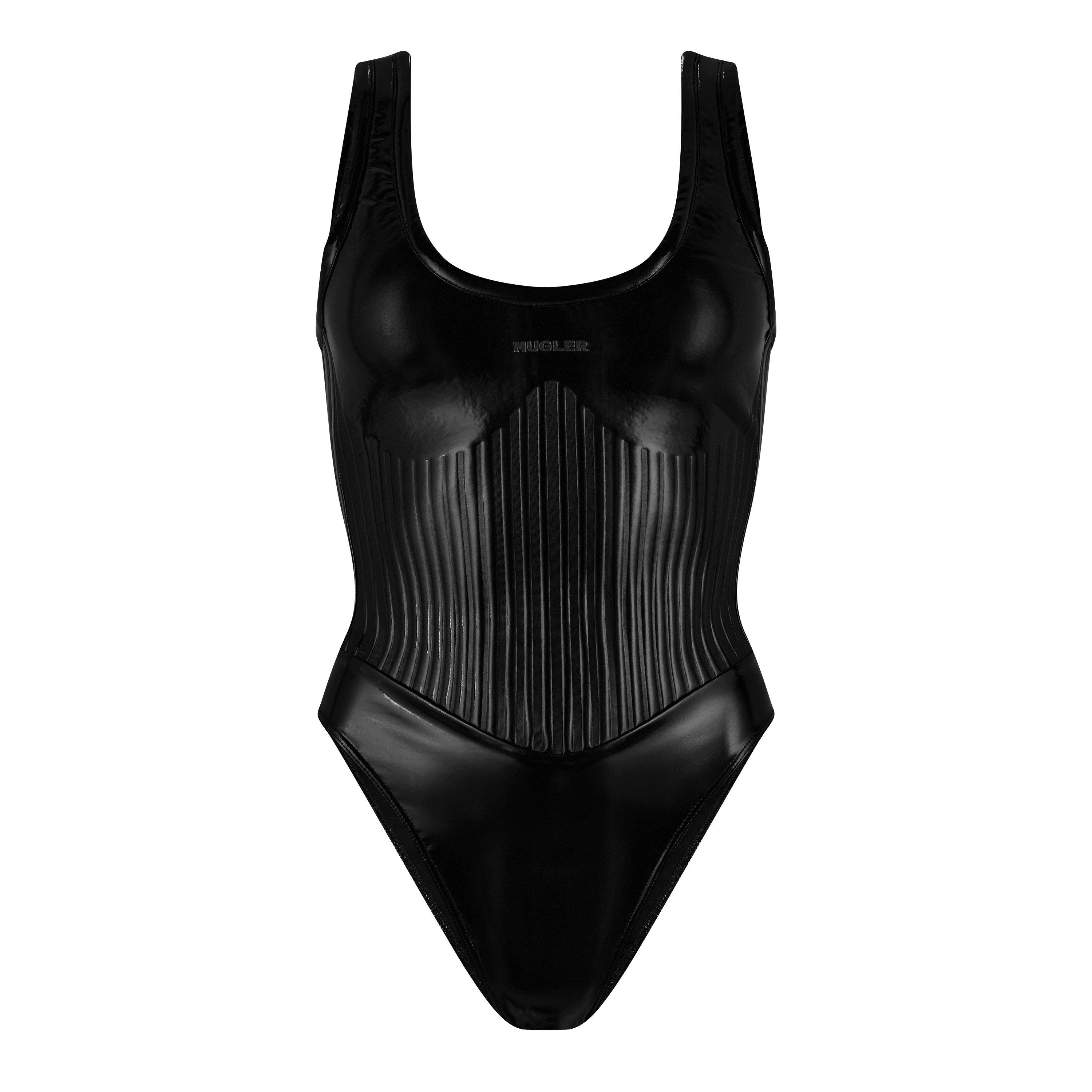 Black - Mugler - Women's Glossy Embossed Bodysuit - 4