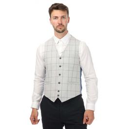 Guide London Italian Cotton and Wool Blend Check Waistcoat